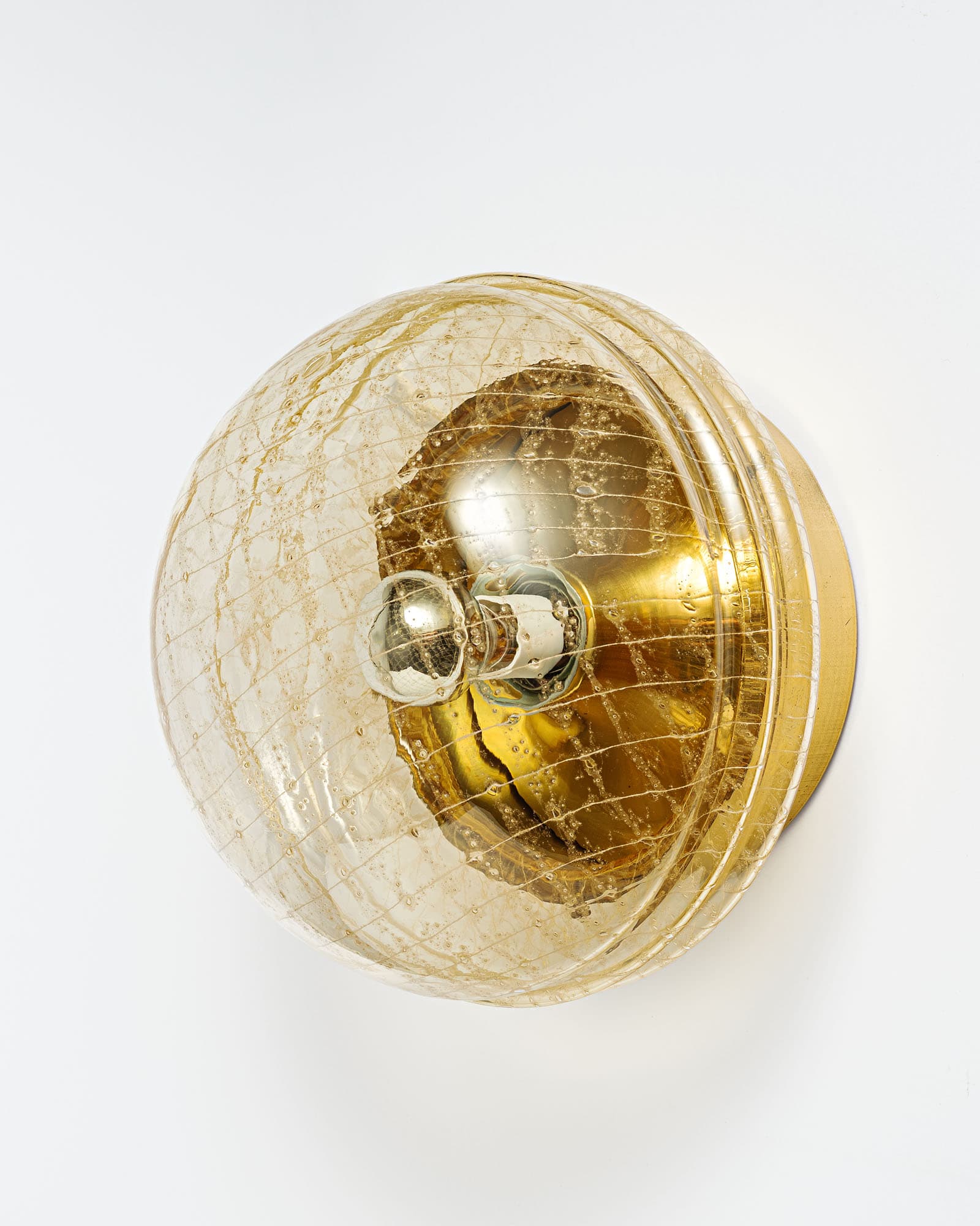 Pair of Space Age wall or ceiling lamps, gold glass, metal, Germany, 1970s. - 359871