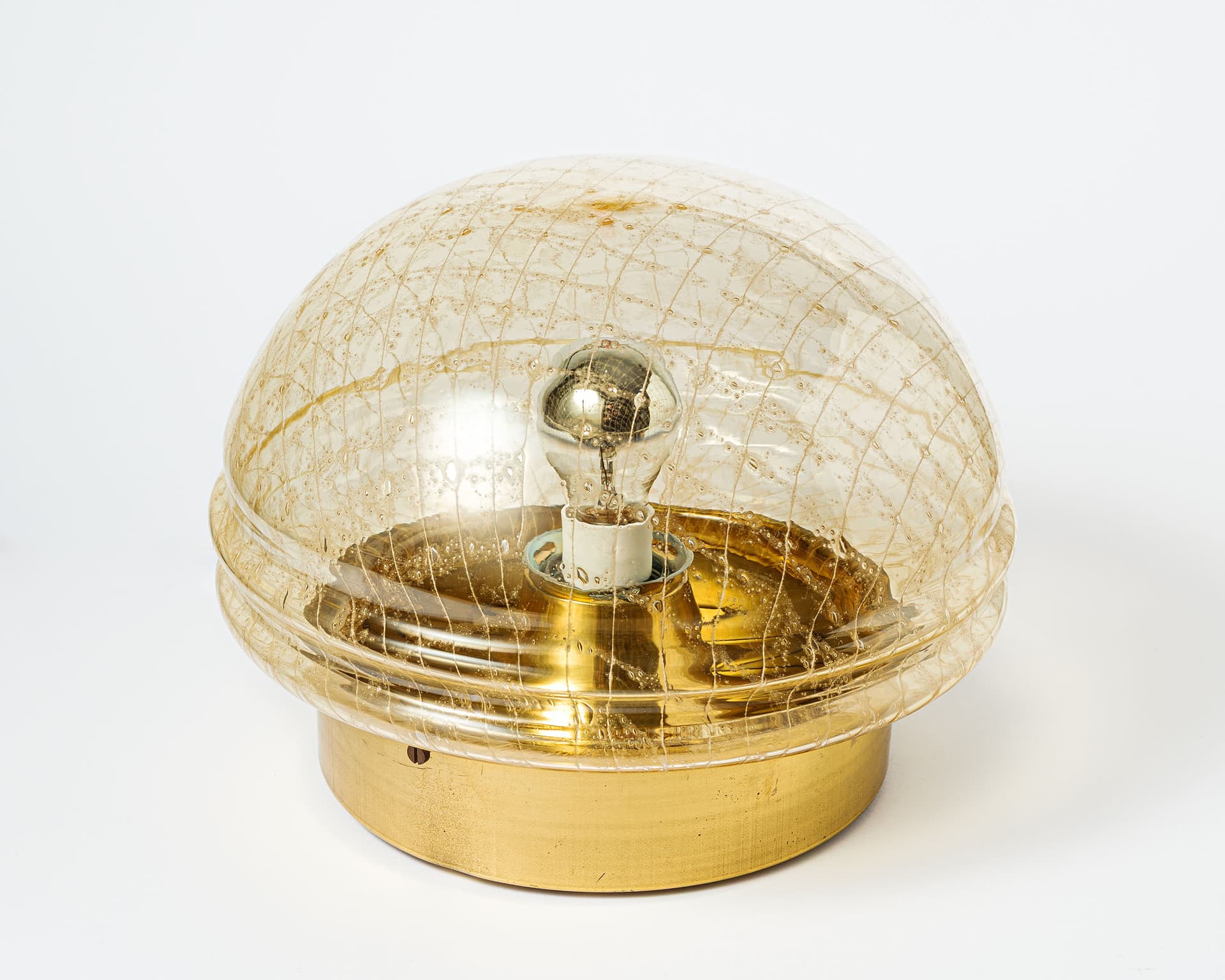 Pair of Space Age wall or ceiling lamps, gold glass, metal, Germany, 1970s. - 359870