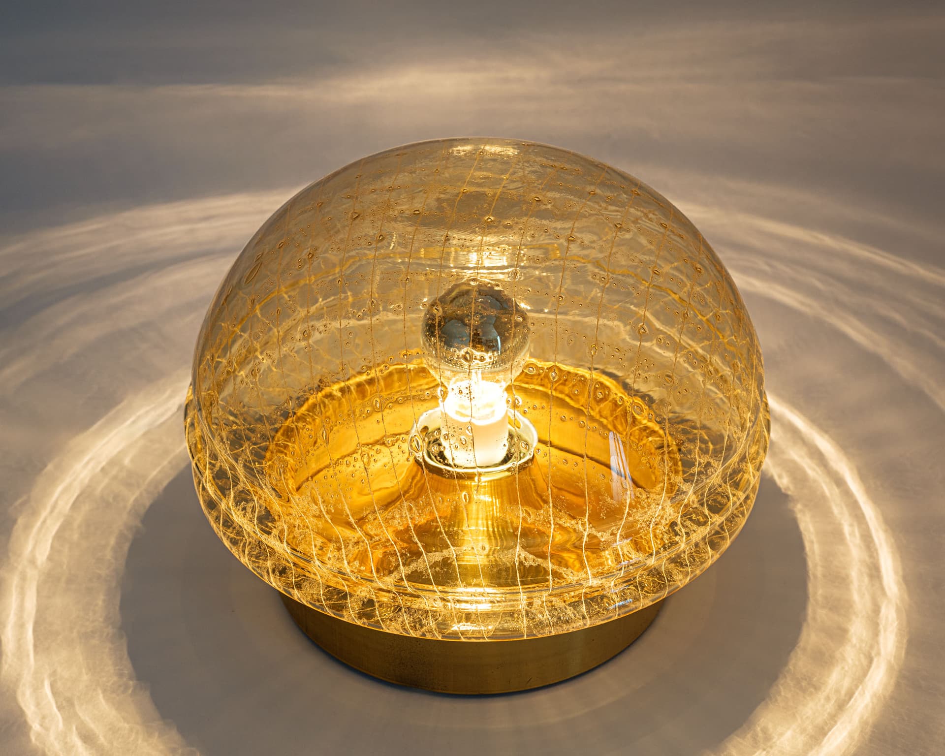 Pair of Space Age wall or ceiling lamps, gold glass, metal, Germany, 1970s. - 359875