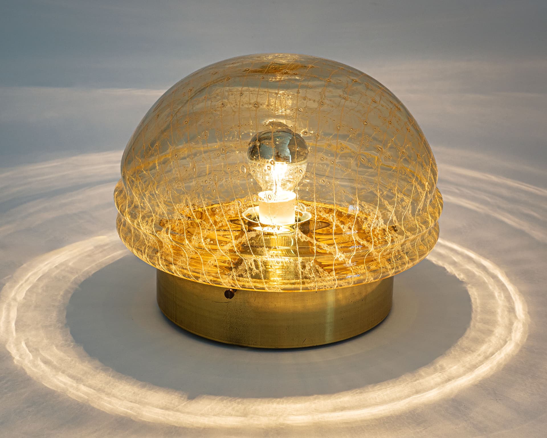 Pair of Space Age wall or ceiling lamps, gold glass, metal, Germany, 1970s. - 359873