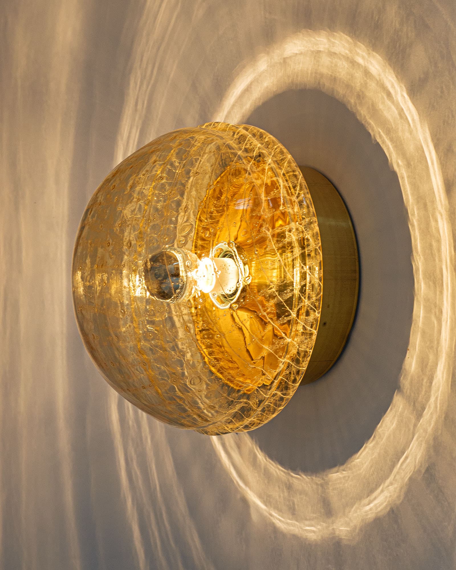 Pair of Space Age wall or ceiling lamps, gold glass, metal, Germany, 1970s. - 359876