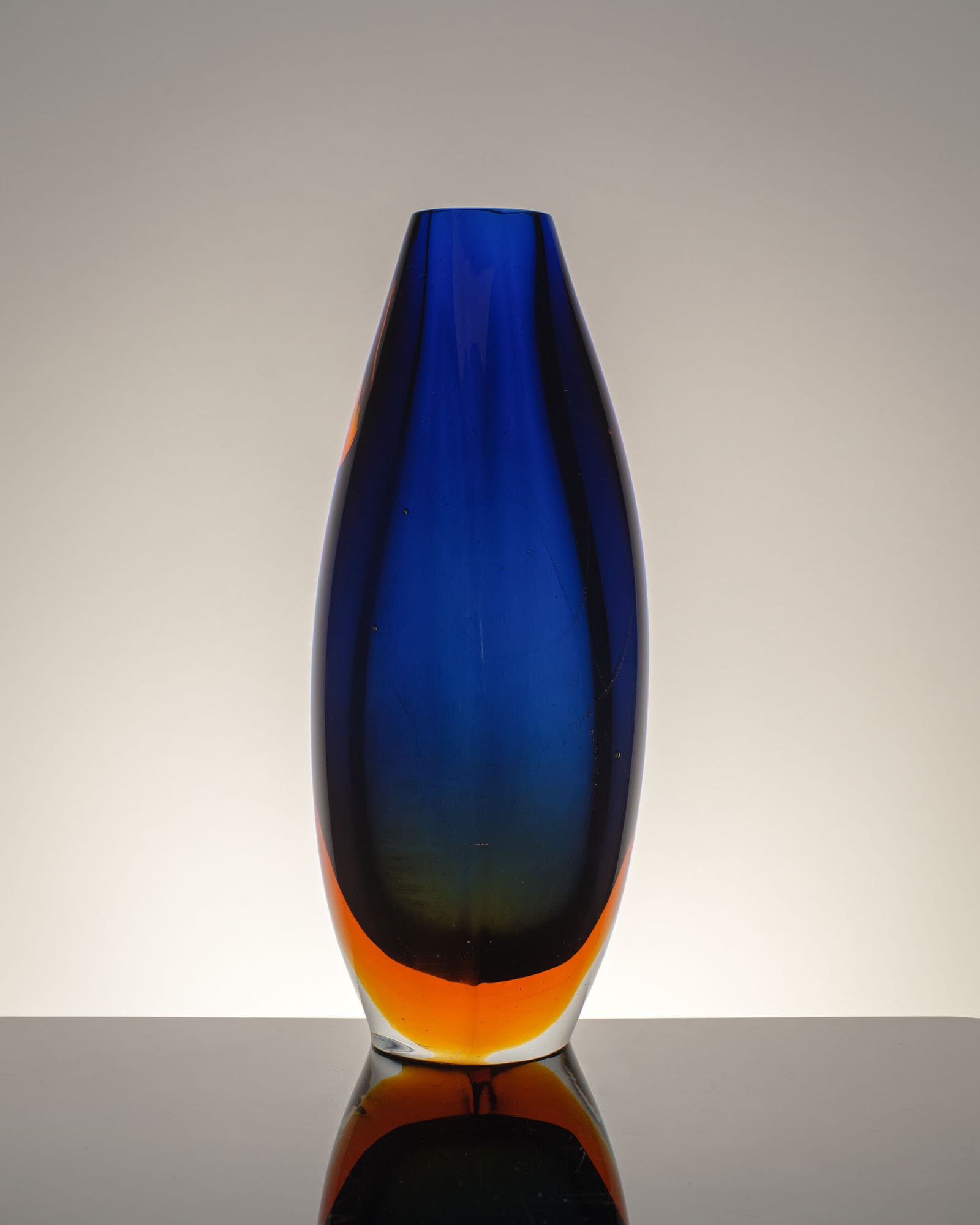 Vase Murano Sommerso, blue orange transparent glass, by F. Poli, Seguso, Italy, 1960s. - 359885