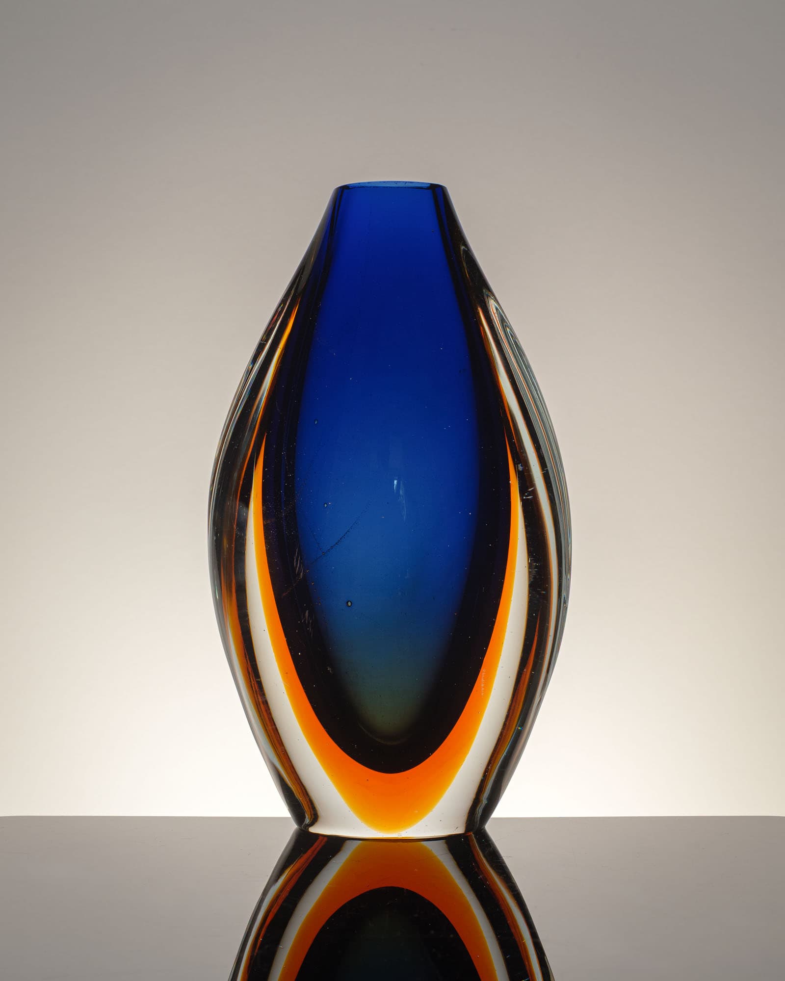 Vase Murano Sommerso, blue orange transparent glass, by F. Poli, Seguso, Italy, 1960s. - 359887