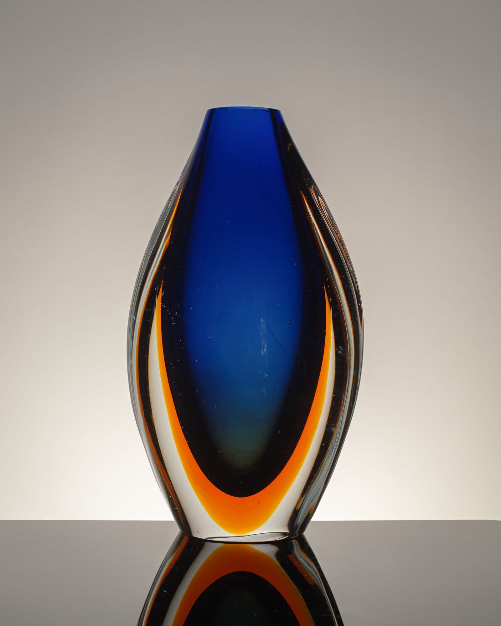 Vase Murano Sommerso, blue orange transparent glass, by F. Poli, Seguso, Italy, 1960s. - 359886