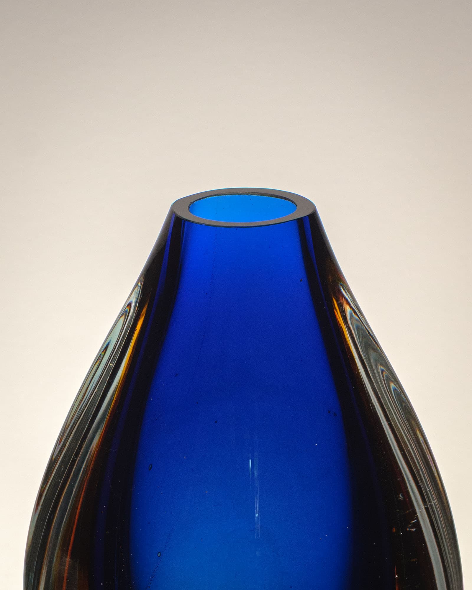 Vase Murano Sommerso, blue orange transparent glass, by F. Poli, Seguso, Italy, 1960s. - 359883