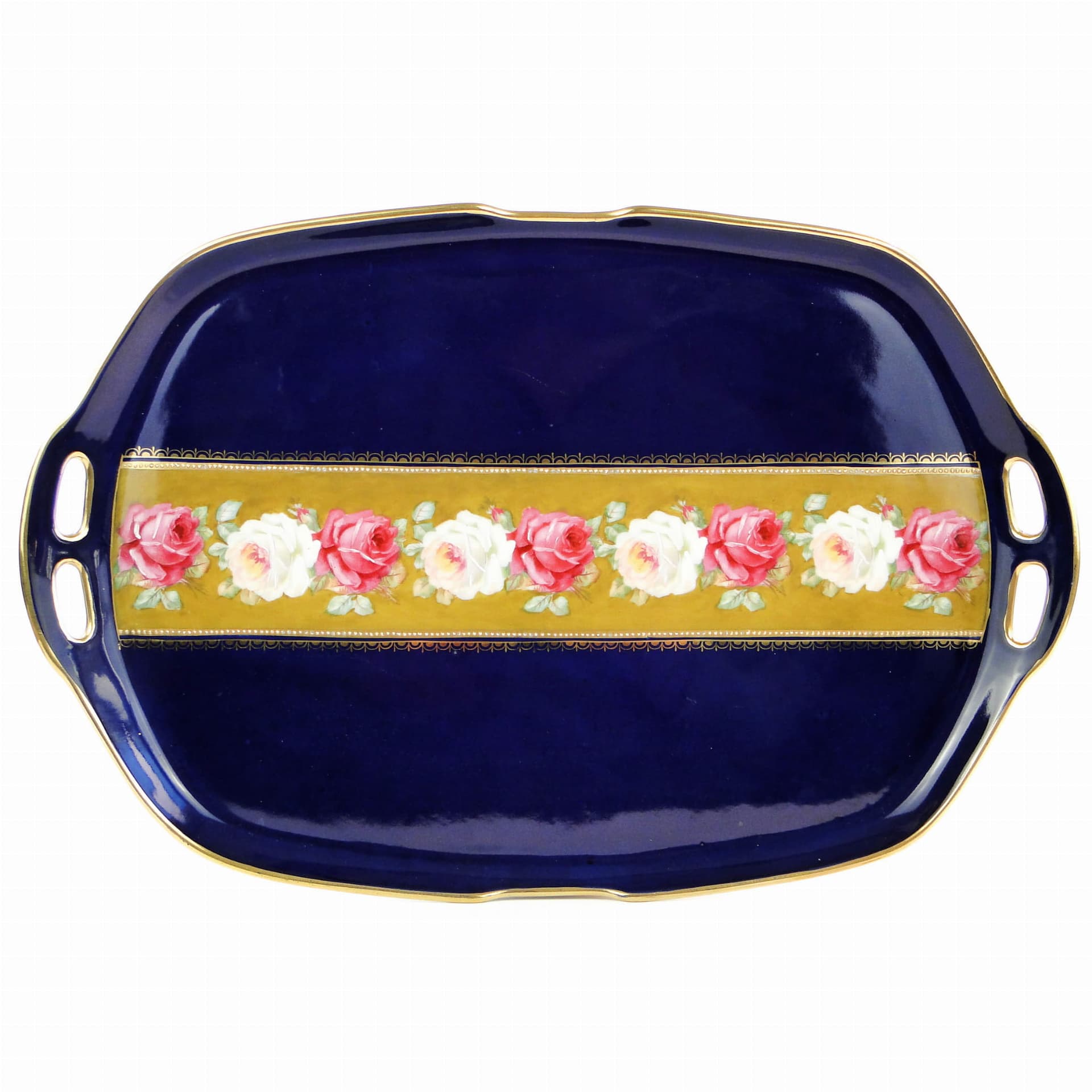 Art Deco porcelain tray, white cobalt gold, gilded porcelain, Czech Republic, 1920s
