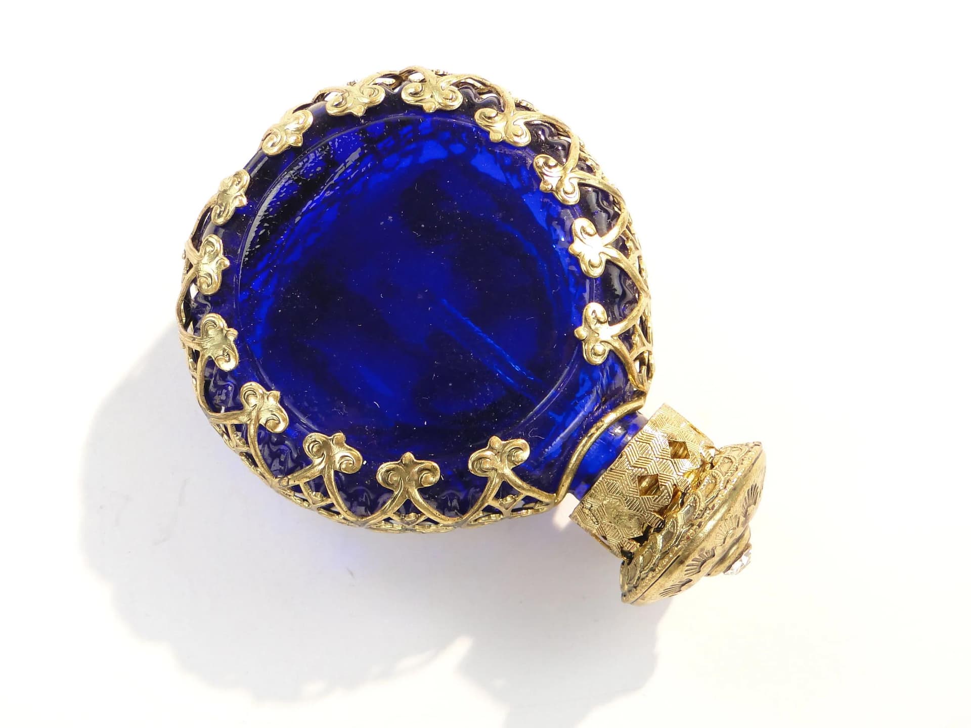 Perfume Bottle, cobalt glass, gilt metal, Czechoslovakia, 1950s. - 26494