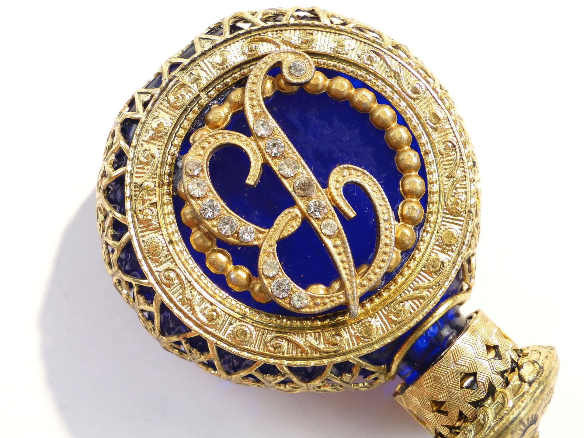 Perfume Bottle, cobalt glass, gilt metal, Czechoslovakia, 1950s. - 26491