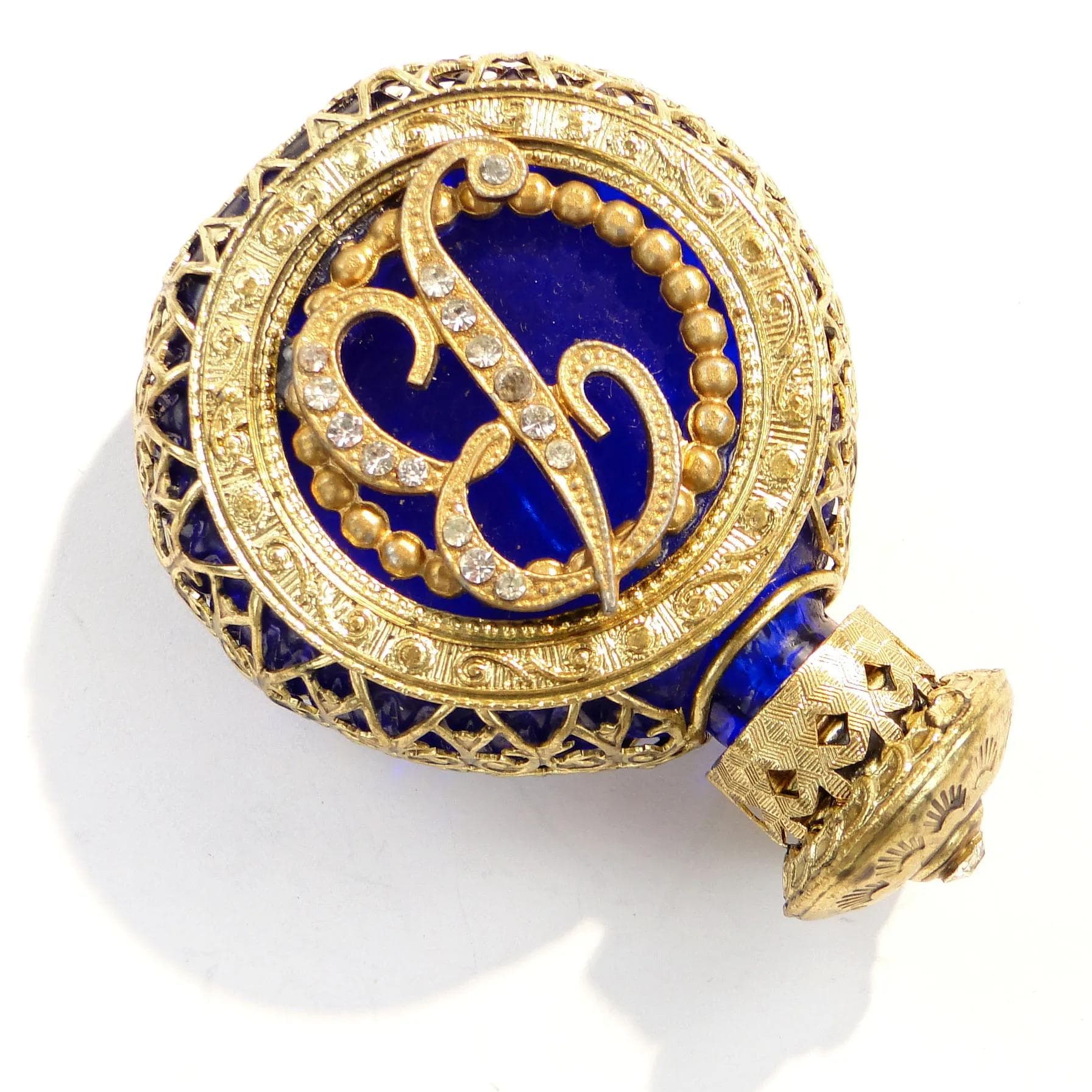 Perfume Bottle, cobalt glass, gilt metal, Czechoslovakia, 1950s. - 26490