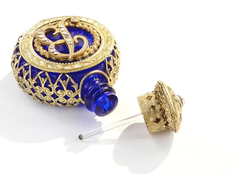 Perfume Bottle, cobalt glass, gilt metal, Czechoslovakia, 1950s. - 26495