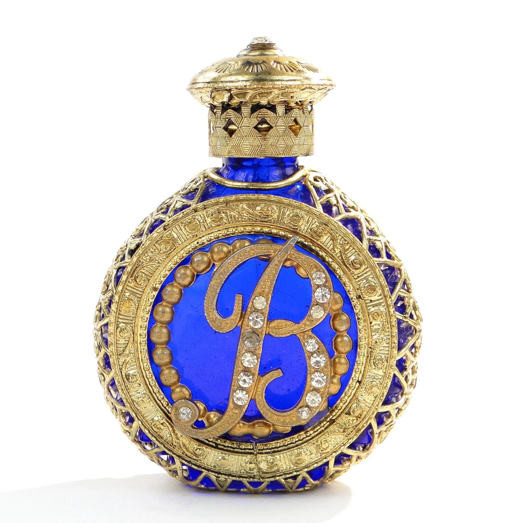 Perfume Bottle, cobalt glass, gilt metal, Czechoslovakia, 1950s. - 26489