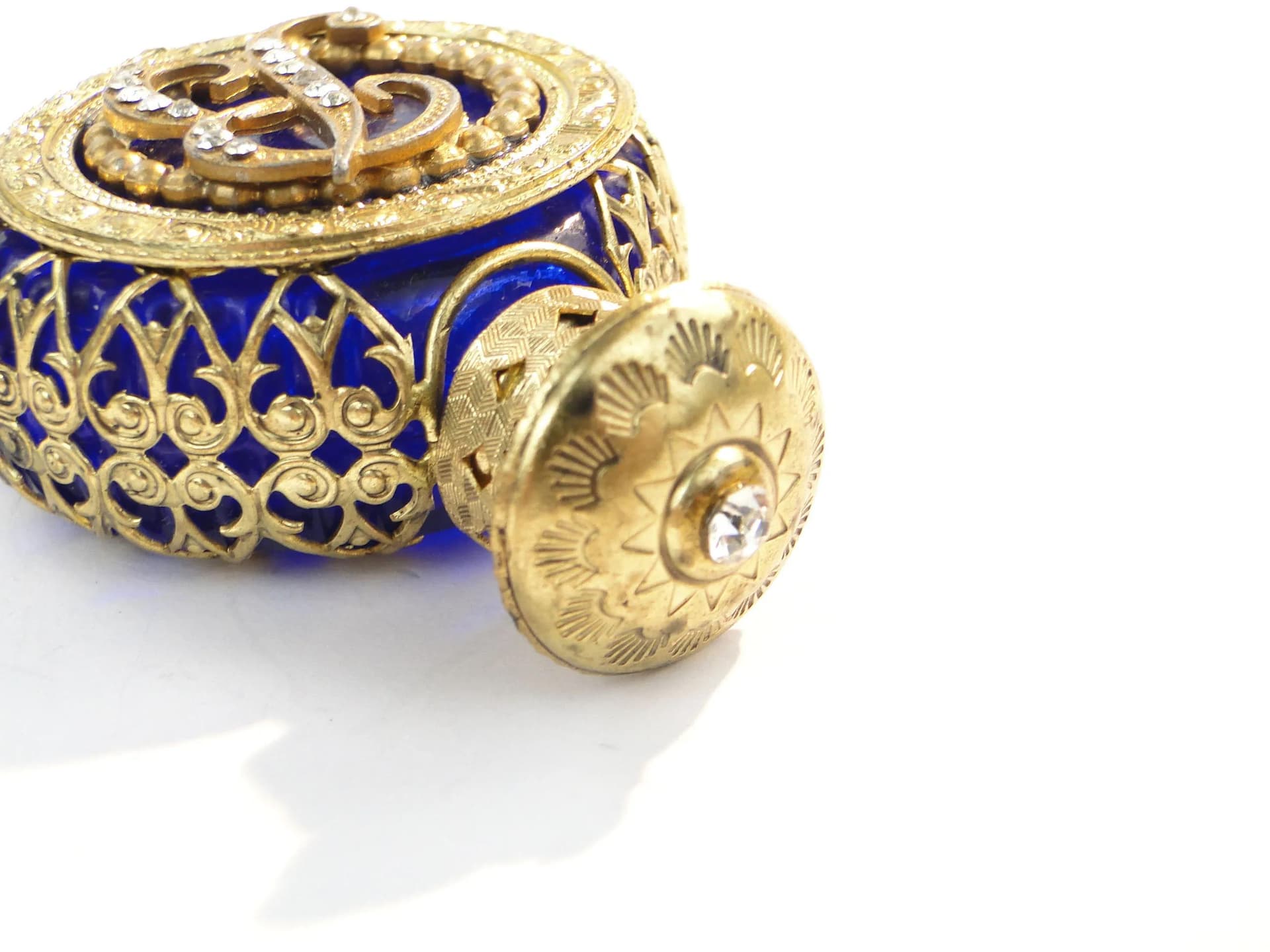 Perfume Bottle, cobalt glass, gilt metal, Czechoslovakia, 1950s. - 26492