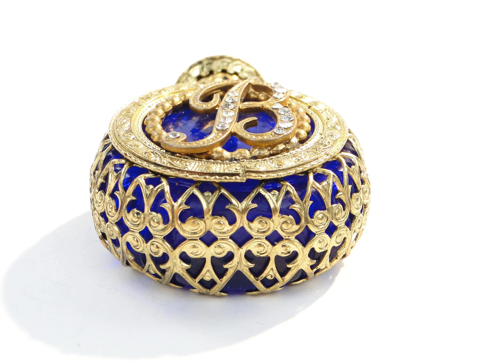 Perfume Bottle, cobalt glass, gilt metal, Czechoslovakia, 1950s. - 26493