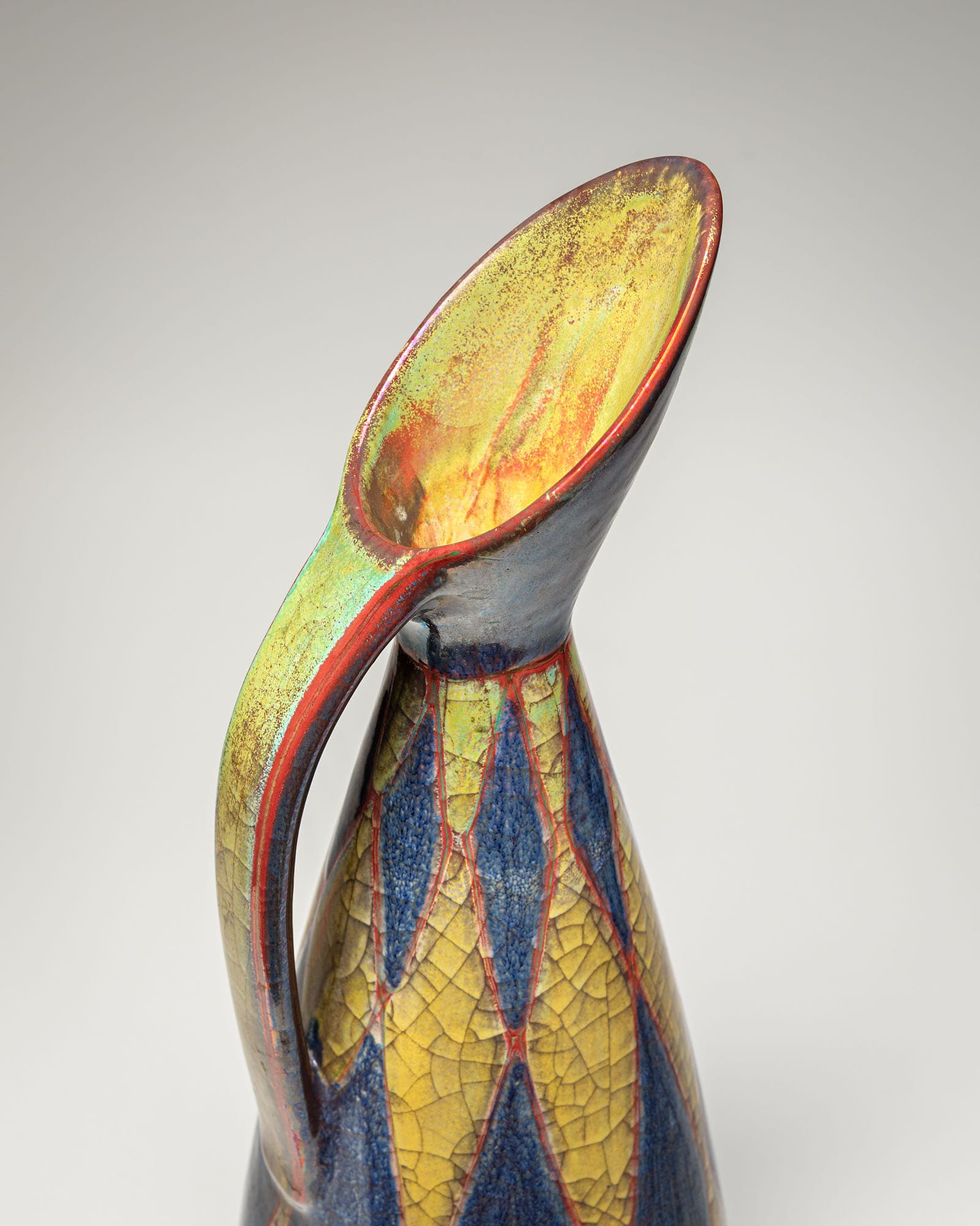 Set of pitcher and tray, yellow blue red ceramics, by M. Starck, Michael Andersen, Denmark, 1950s. - 360233