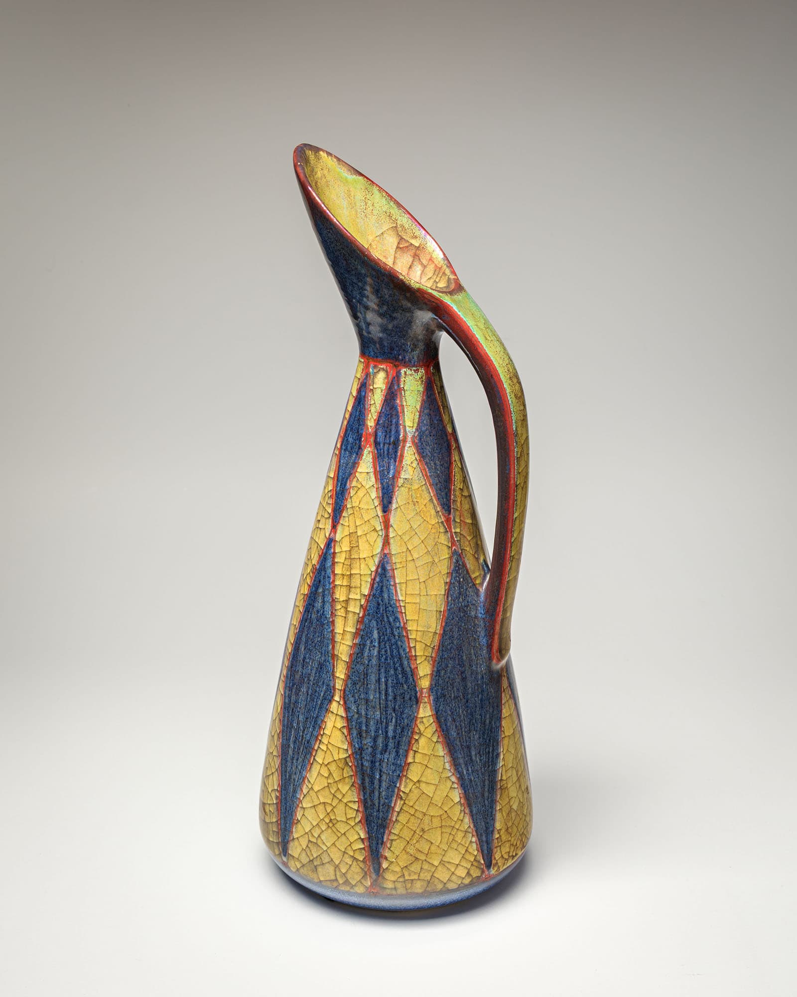 Set of pitcher and tray, yellow blue red ceramics, by M. Starck, Michael Andersen, Denmark, 1950s. - 360232