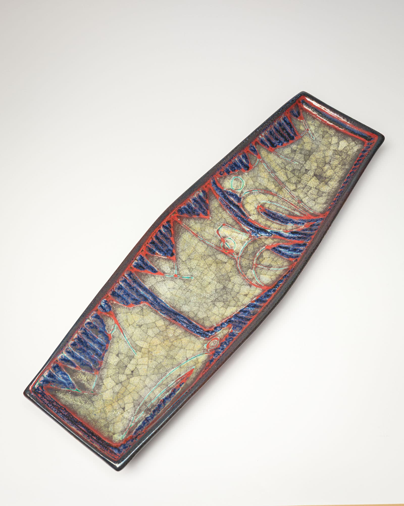 Set of pitcher and tray, yellow blue red ceramics, by M. Starck, Michael Andersen, Denmark, 1950s. - 360236