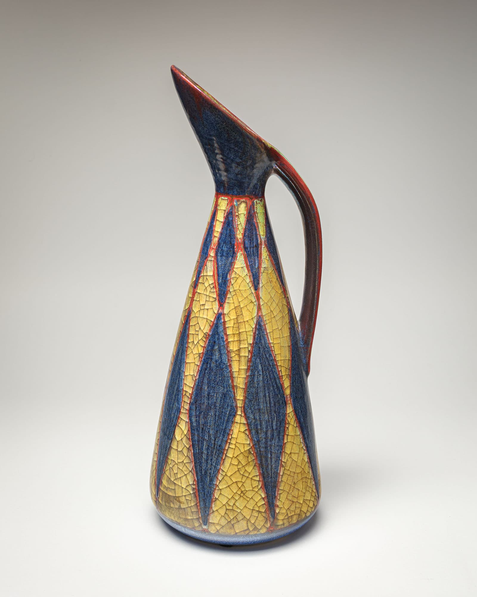 Set of pitcher and tray, yellow blue red ceramics, by M. Starck, Michael Andersen, Denmark, 1950s. - 360228