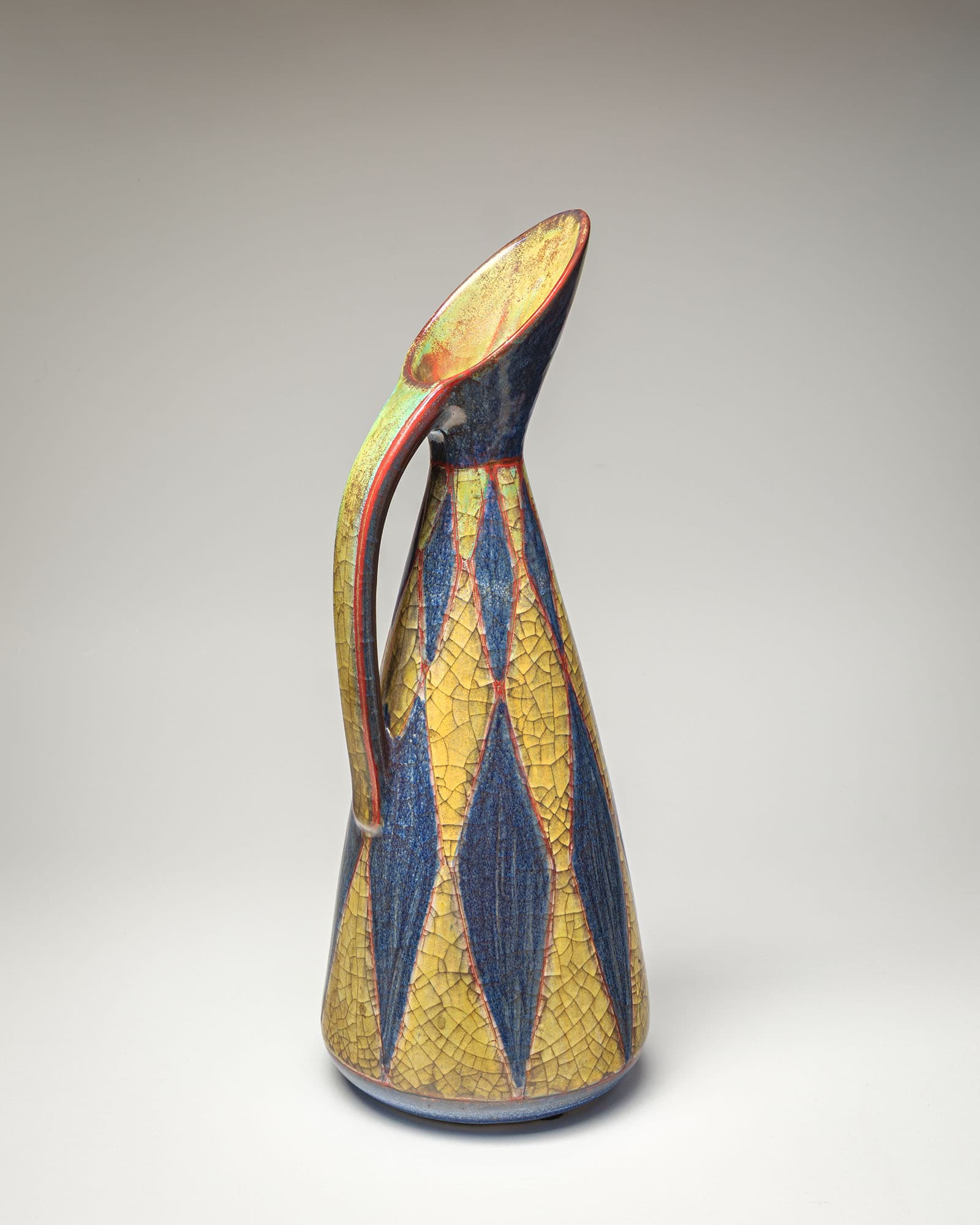 Set of pitcher and tray, yellow blue red ceramics, by M. Starck, Michael Andersen, Denmark, 1950s. - 360230