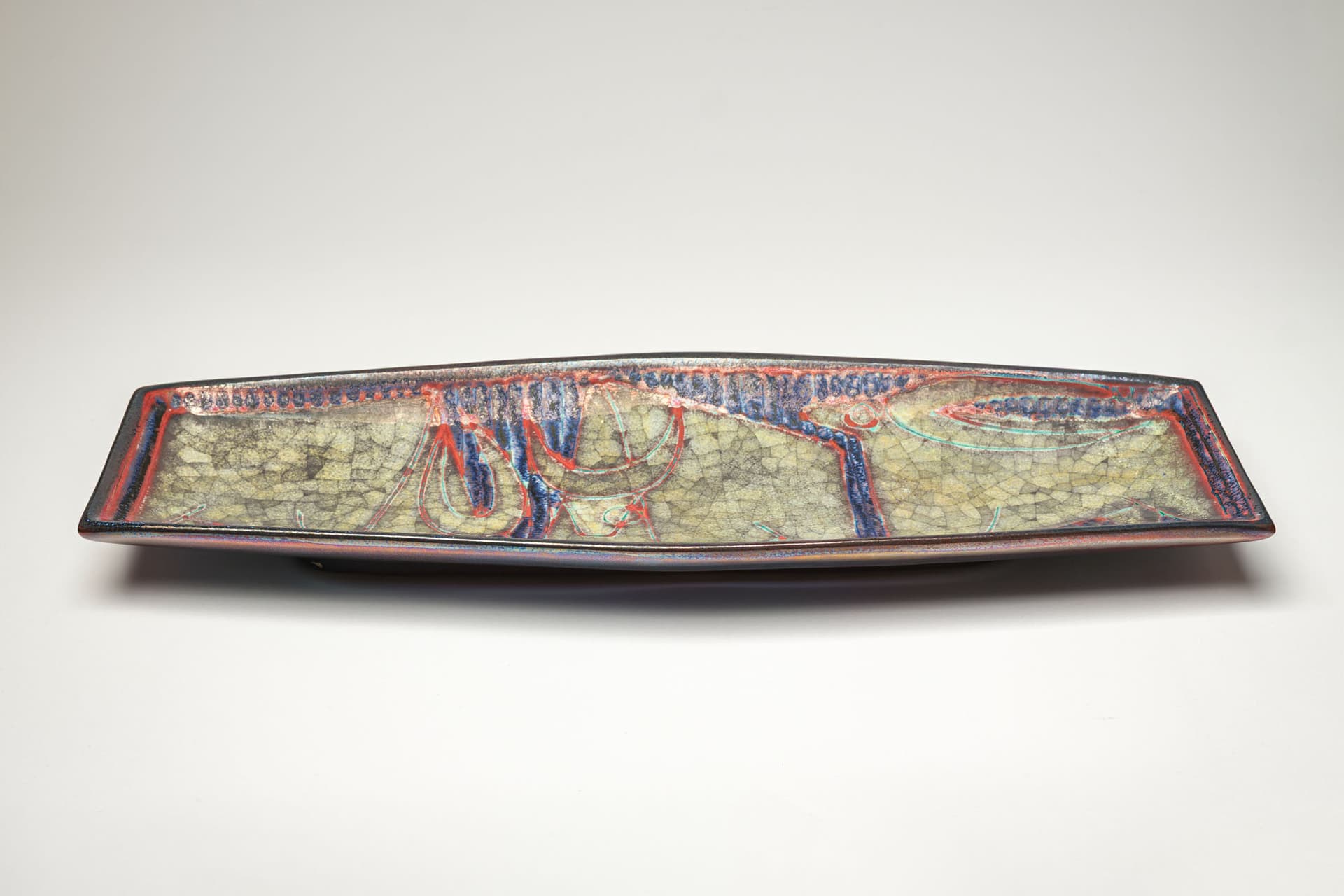 Set of pitcher and tray, yellow blue red ceramics, by M. Starck, Michael Andersen, Denmark, 1950s. - 360231