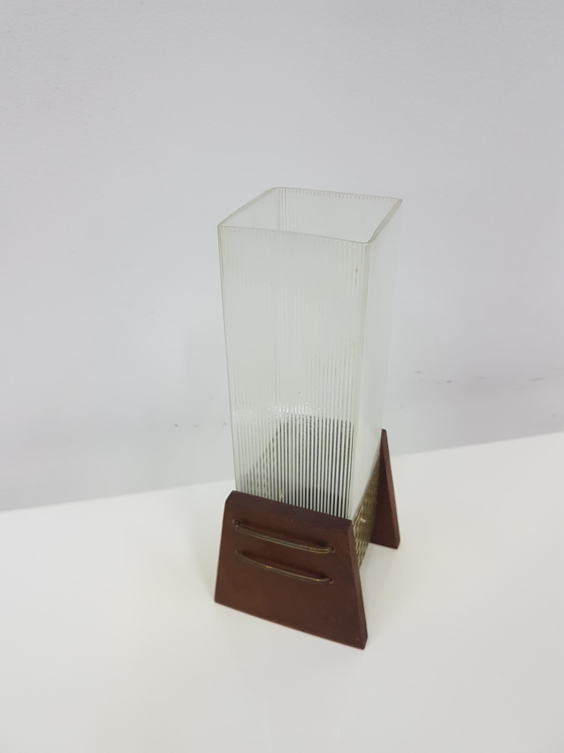Candle Holder, brown teak, transparent glass, Denmark, 1960s. - 360402