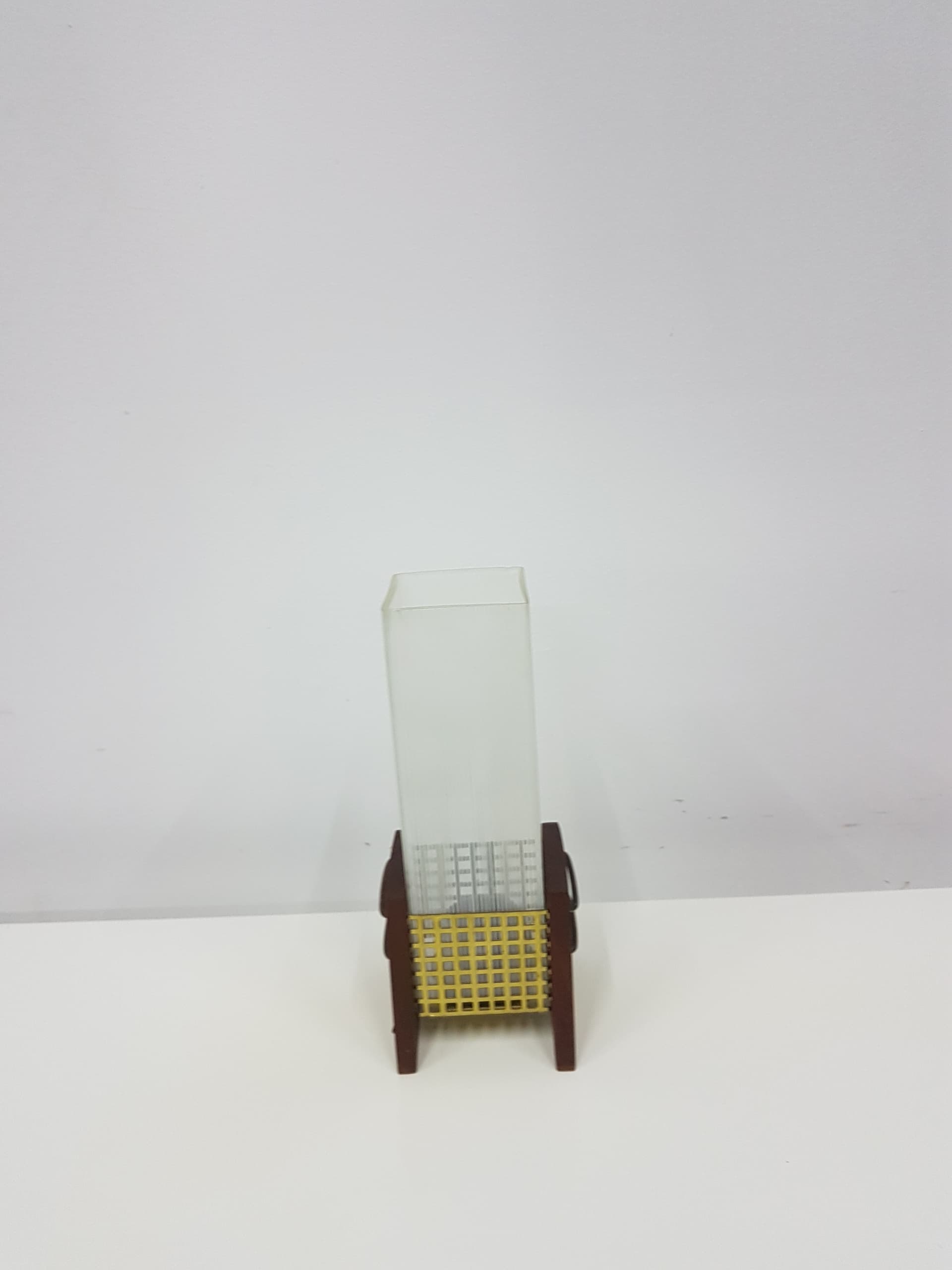 Candle Holder, brown teak, transparent glass, Denmark, 1960s. - 360403