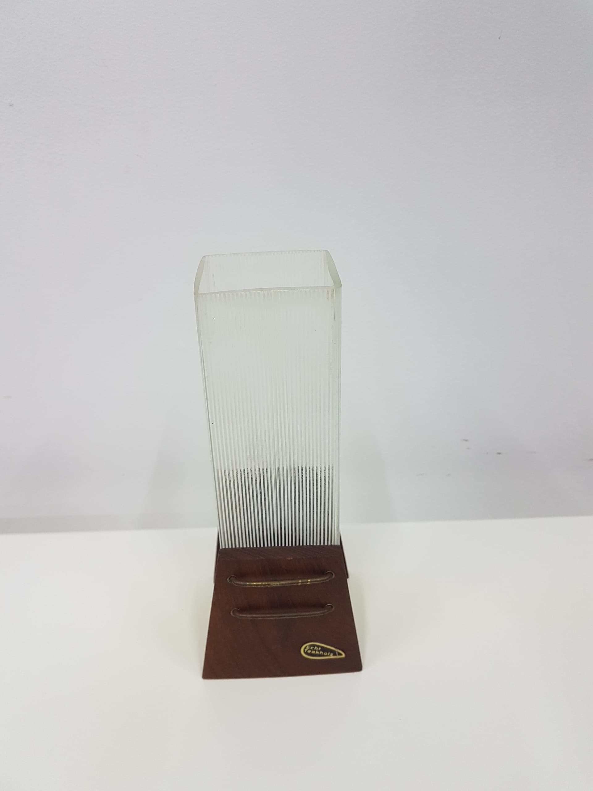 Candle Holder, brown teak, transparent glass, Denmark, 1960s. - 360405