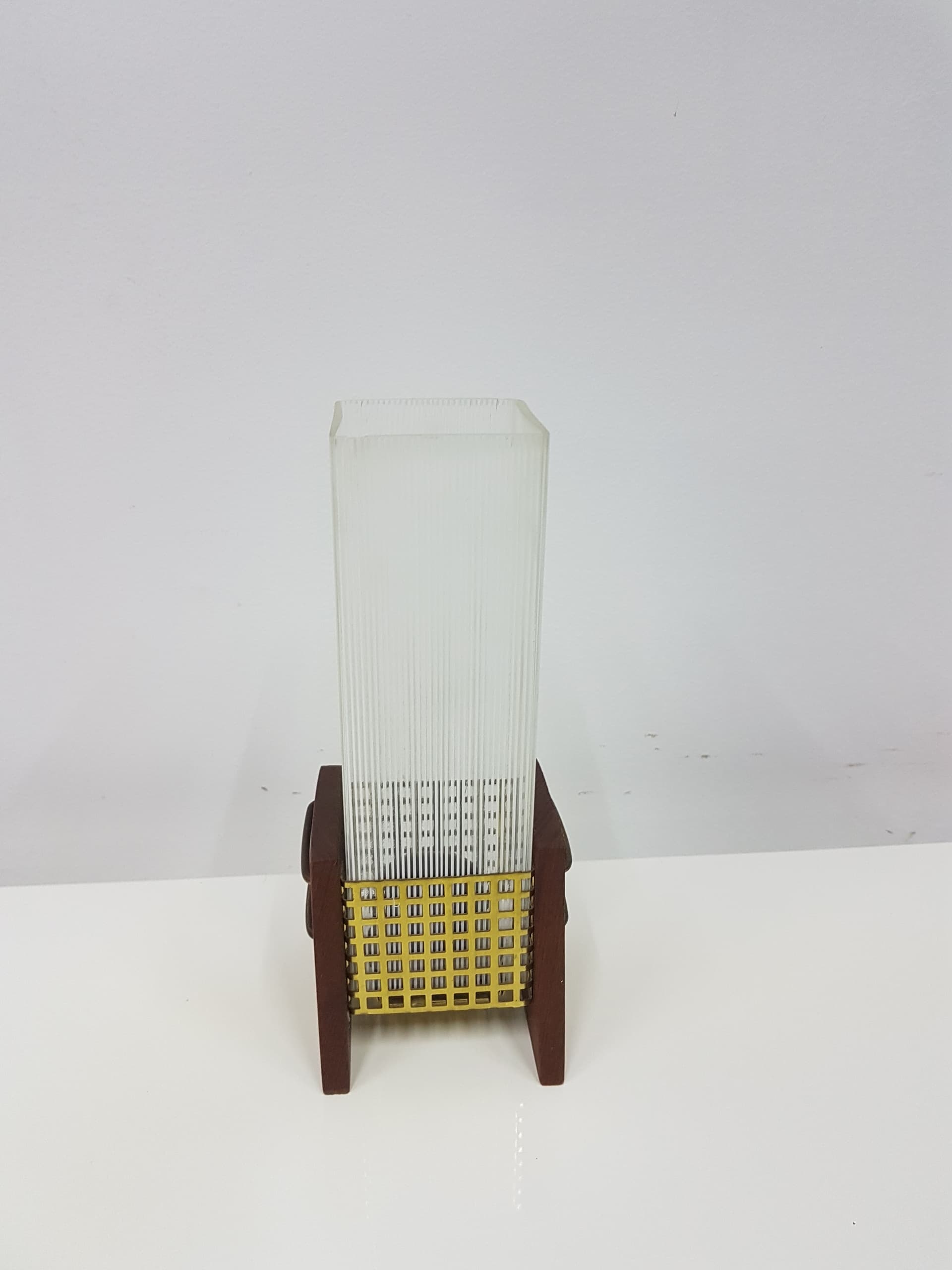Candle Holder, brown teak, transparent glass, Denmark, 1960s. - 360399