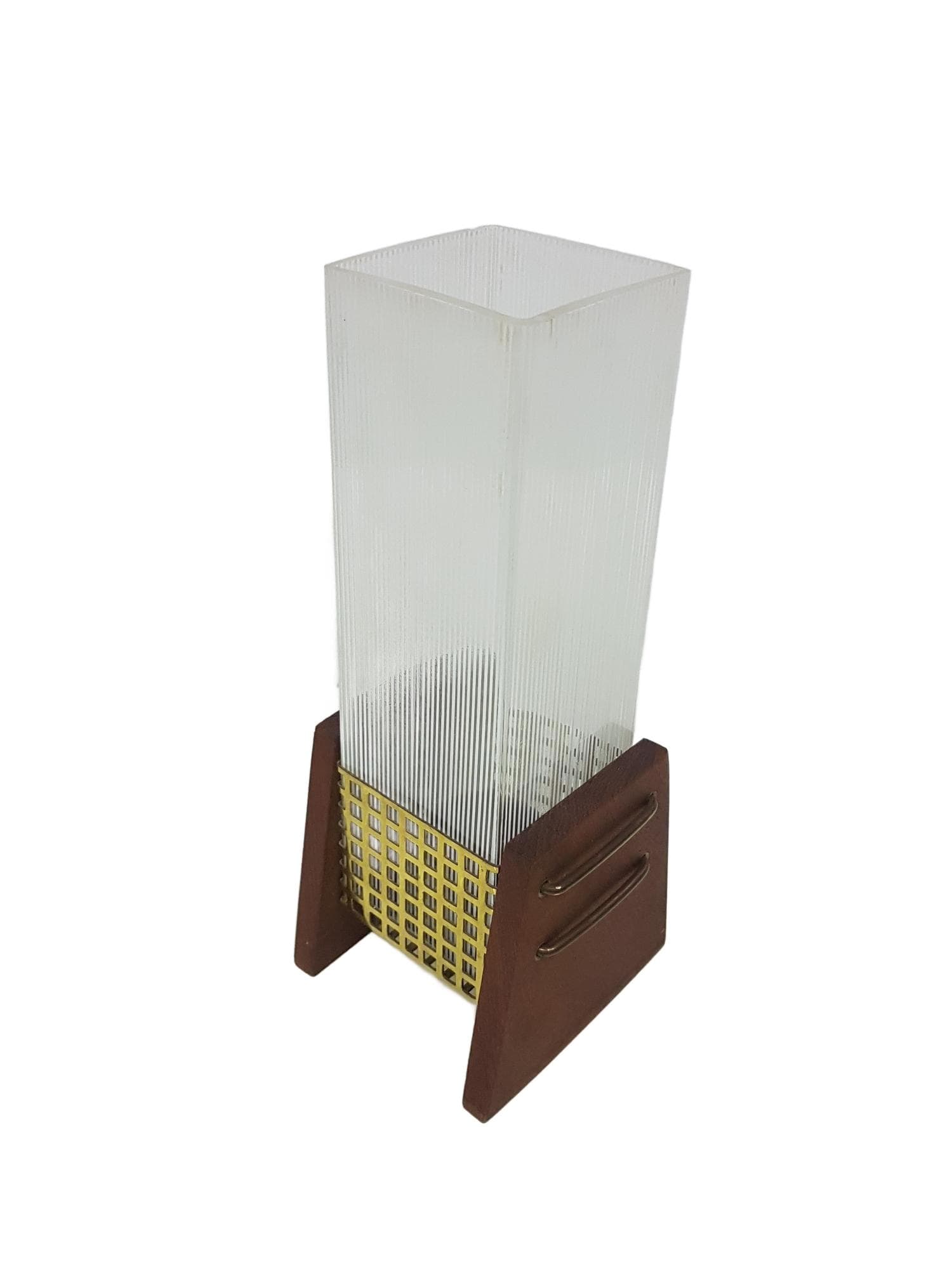 Candle Holder, brown teak, transparent glass, Denmark, 1960s.