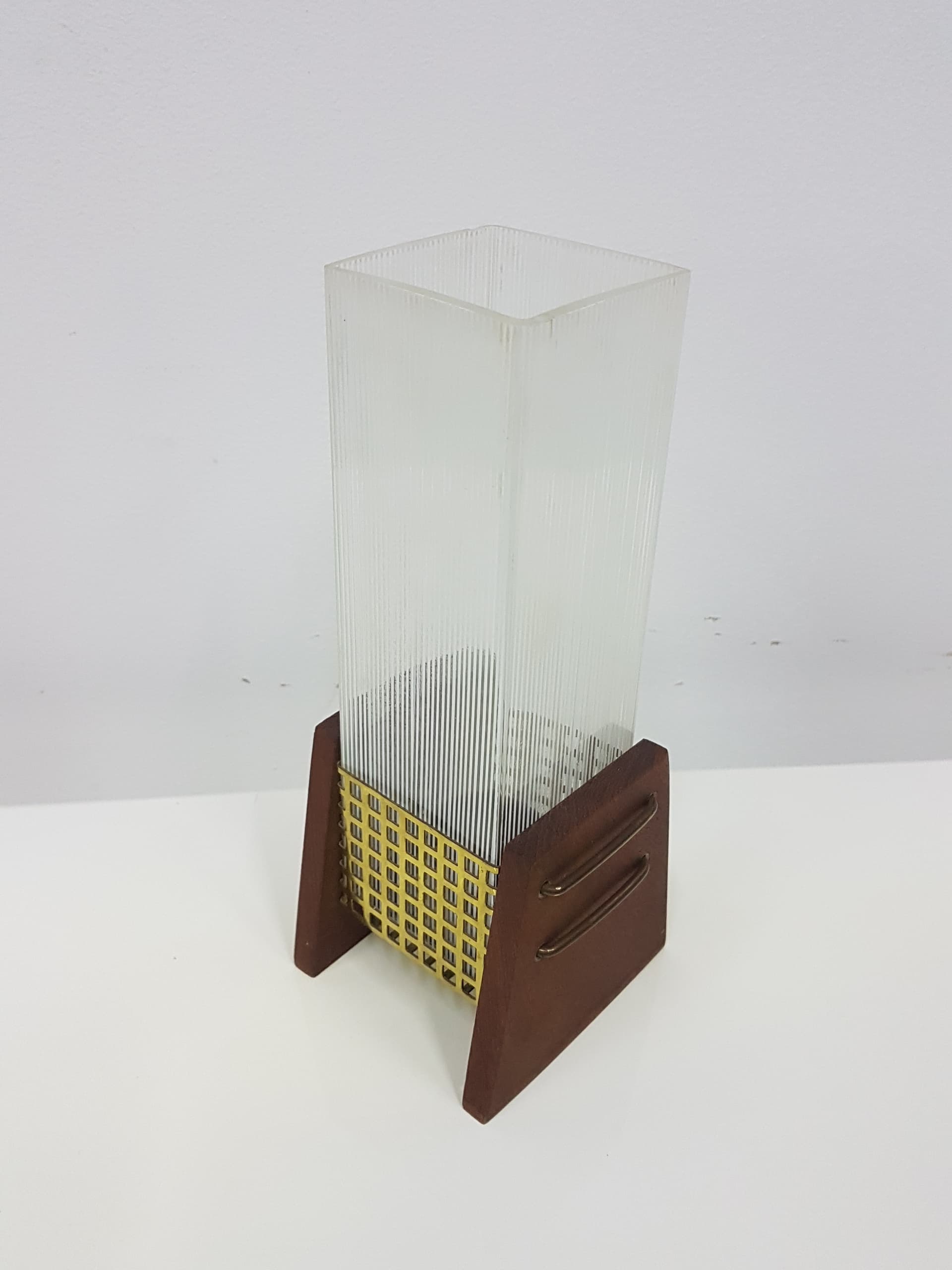 Candle Holder, brown teak, transparent glass, Denmark, 1960s. - 360398