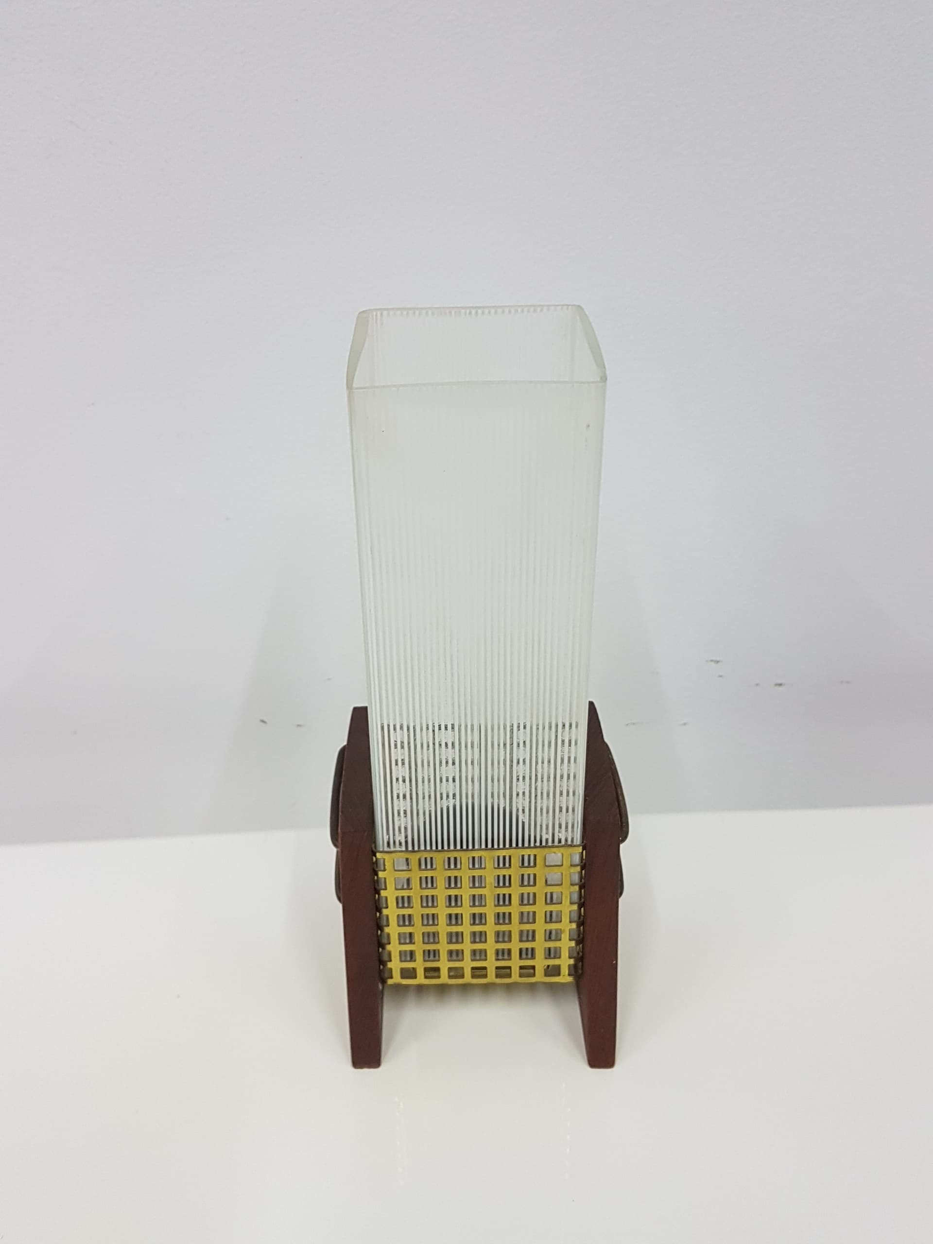 Candle Holder, brown teak, transparent glass, Denmark, 1960s. - 360401