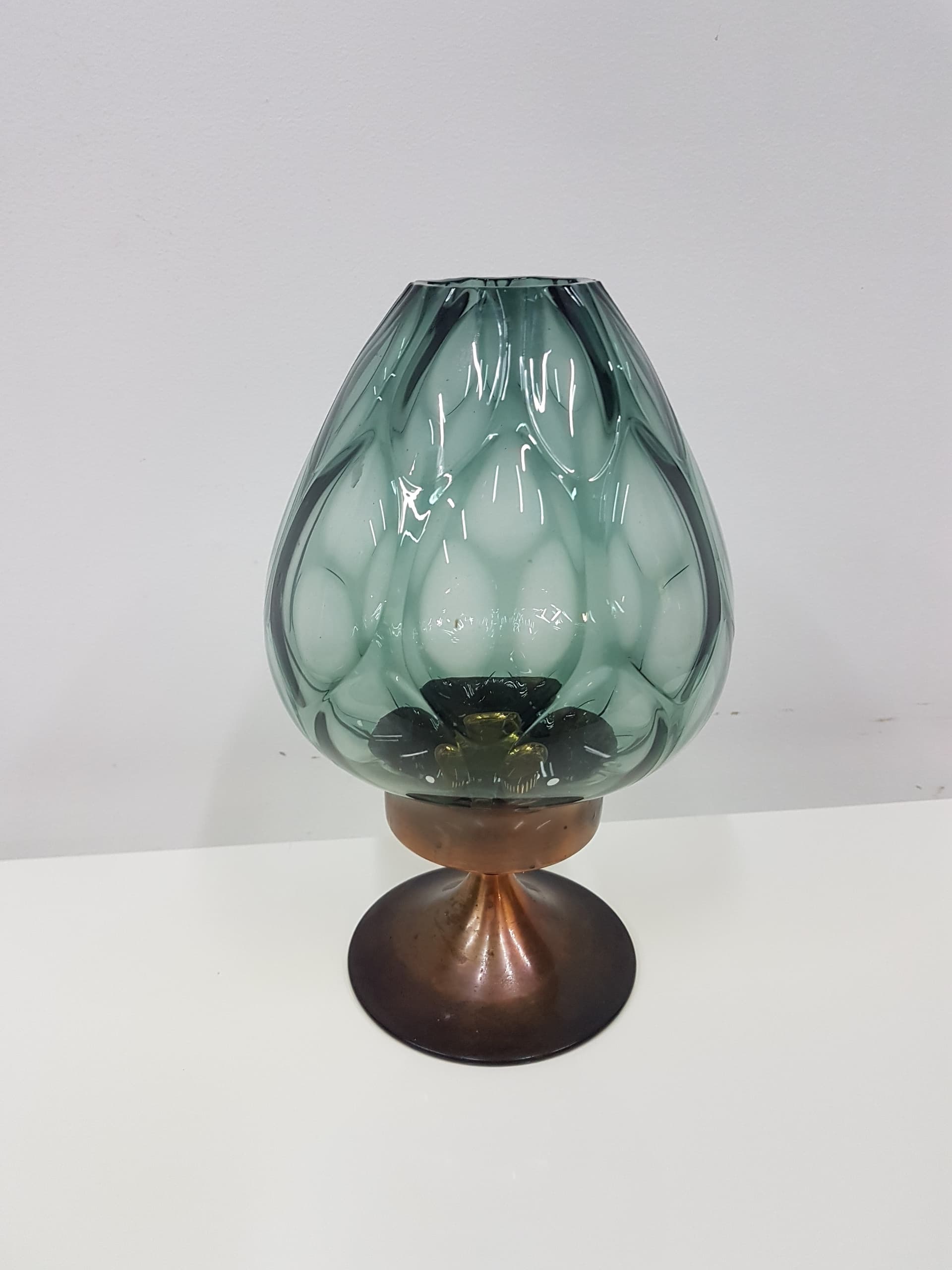 Candlestick, gold brass, transparent greenish glass, Austria, 1960s - 360417