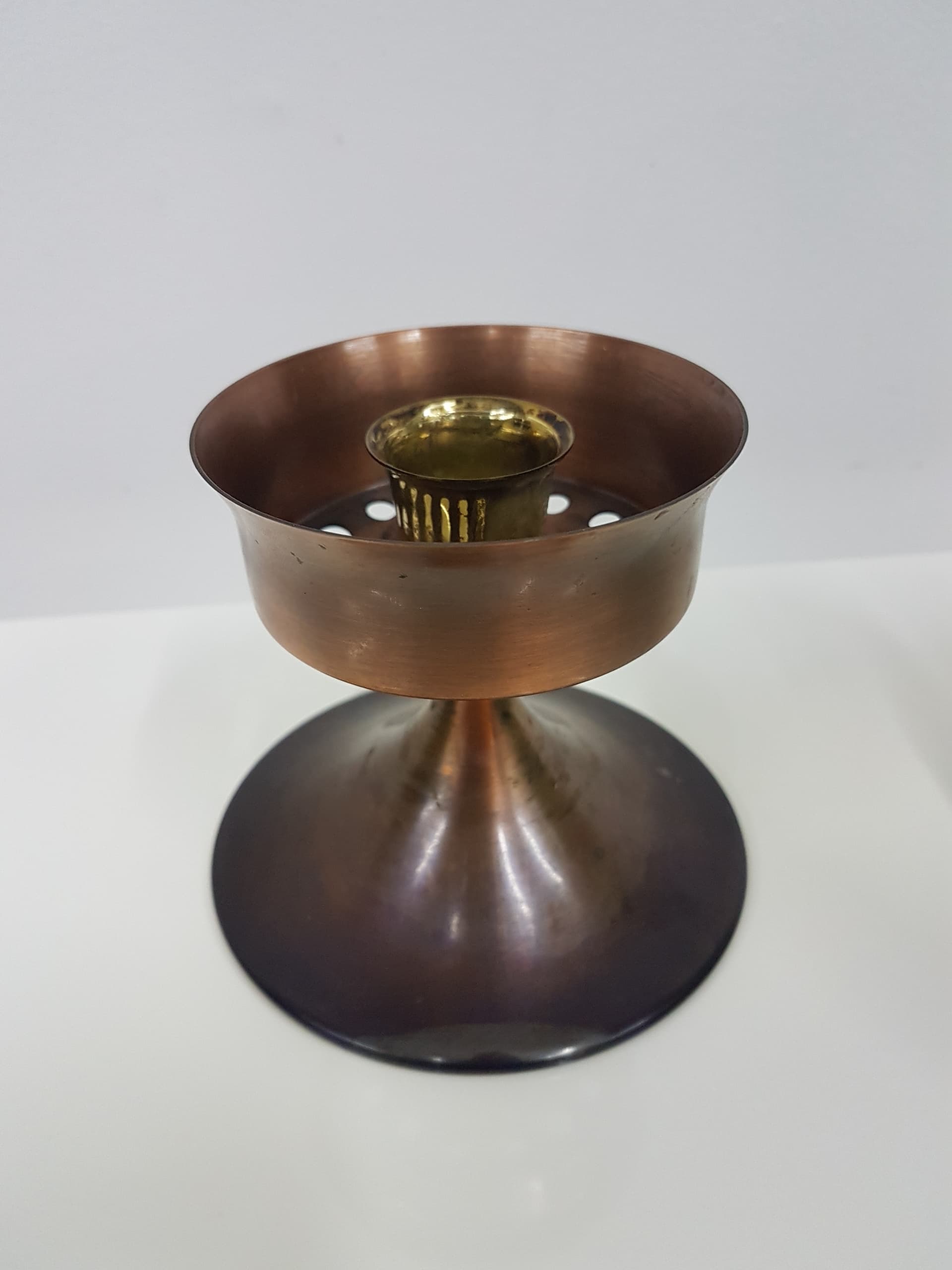 Candlestick, gold brass, transparent greenish glass, Austria, 1960s - 360418
