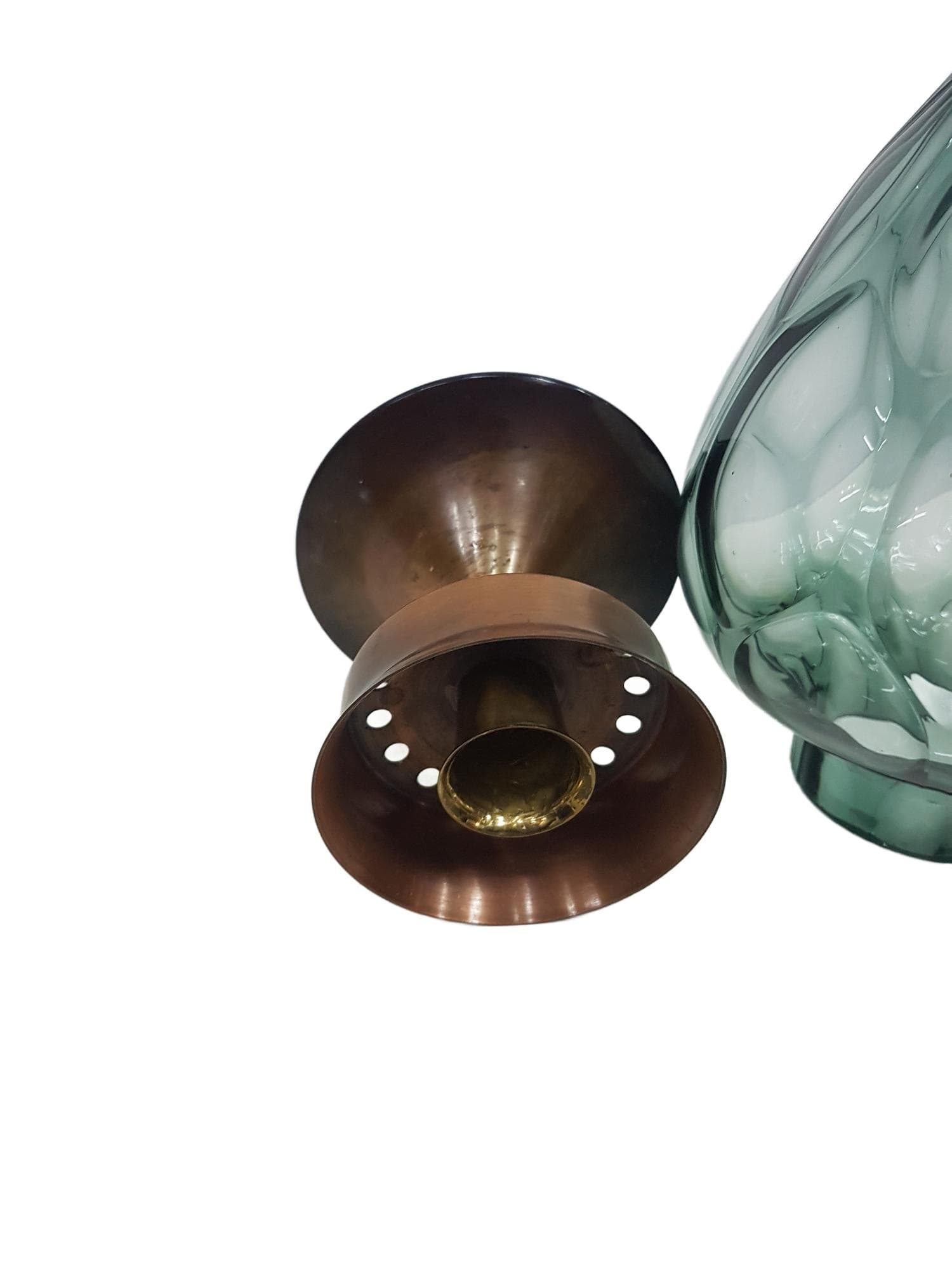Candlestick, gold brass, transparent greenish glass, Austria, 1960s