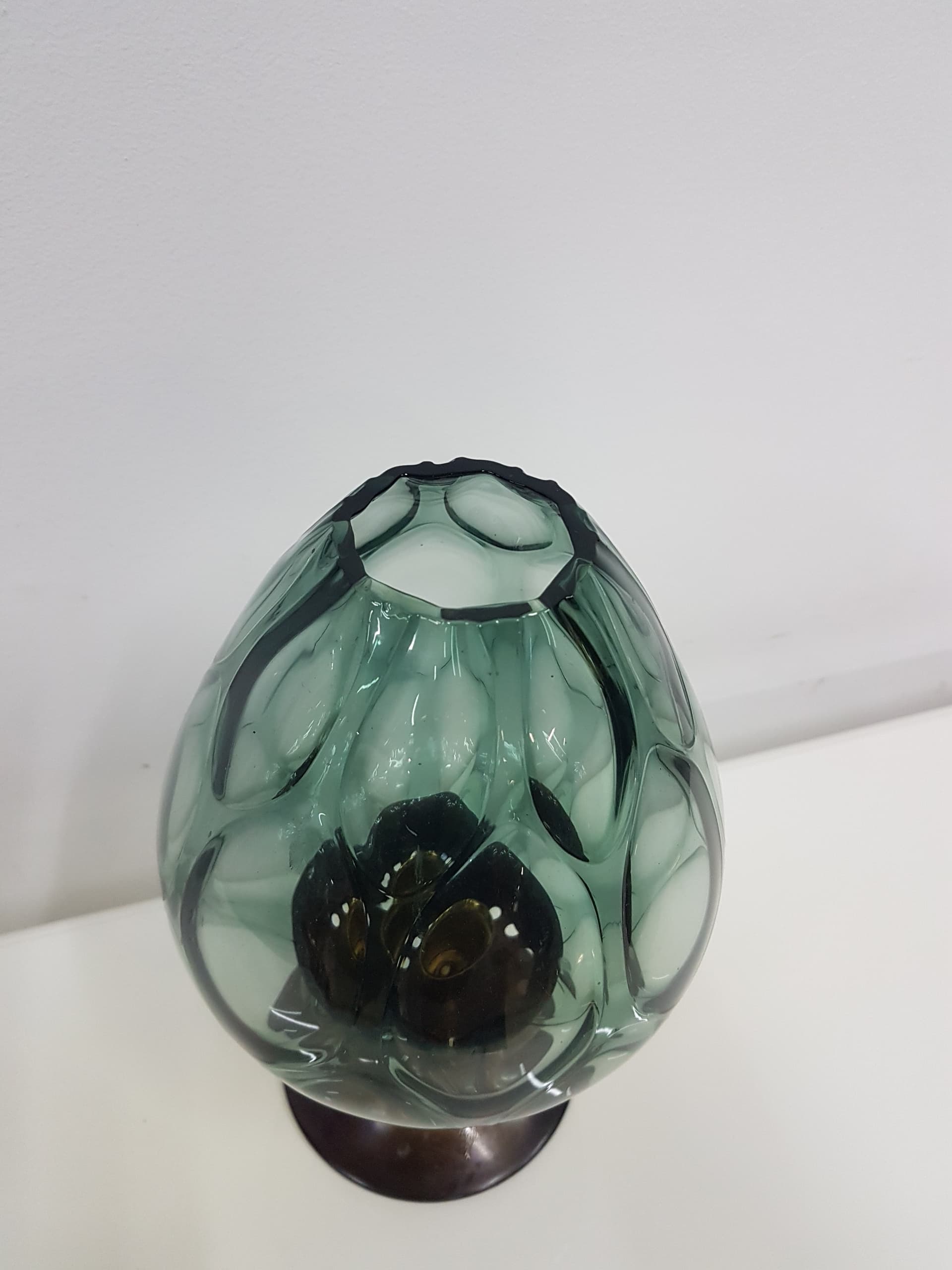 Candlestick, gold brass, transparent greenish glass, Austria, 1960s - 360412