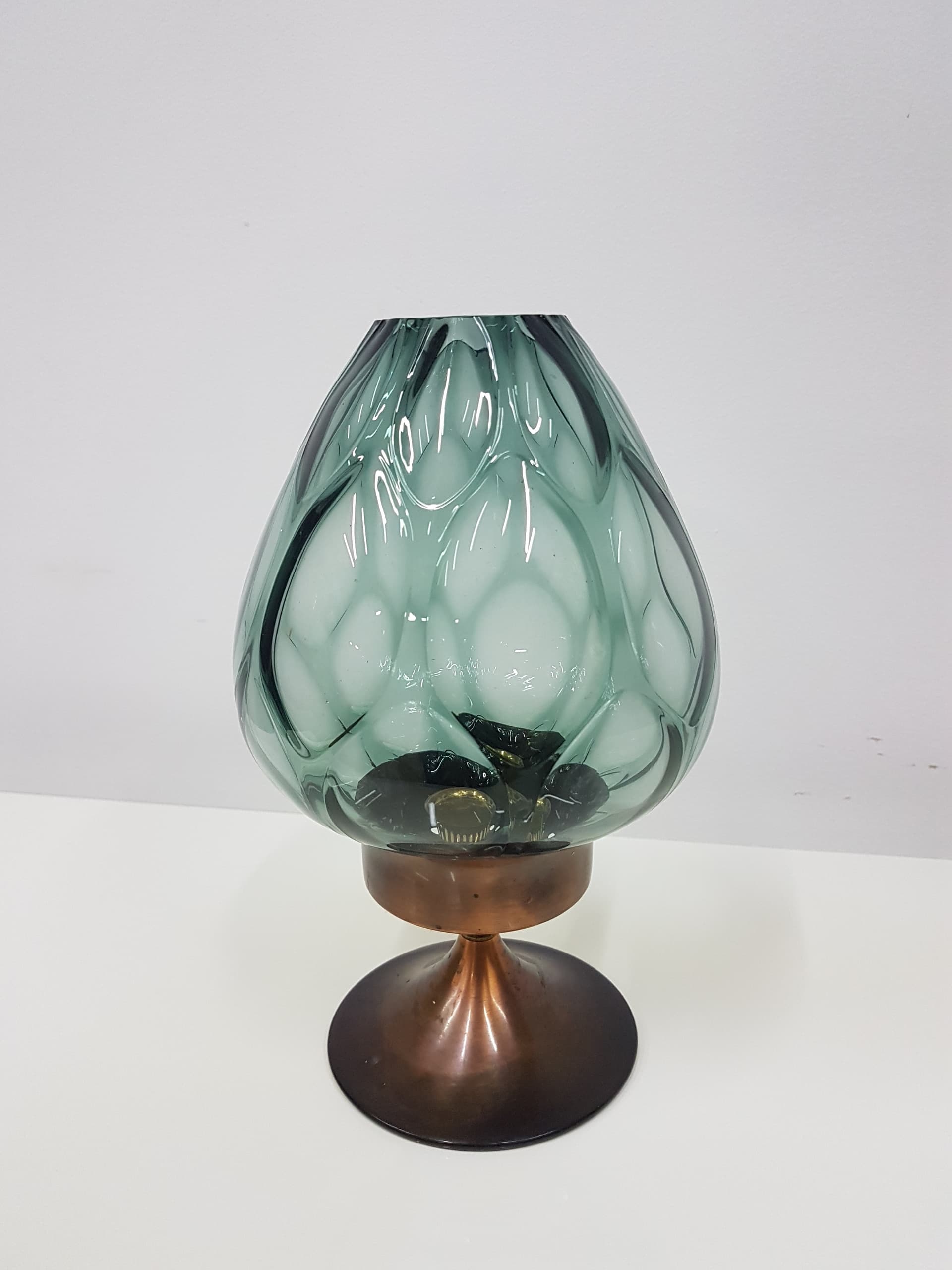 Candlestick, gold brass, transparent greenish glass, Austria, 1960s - 360413
