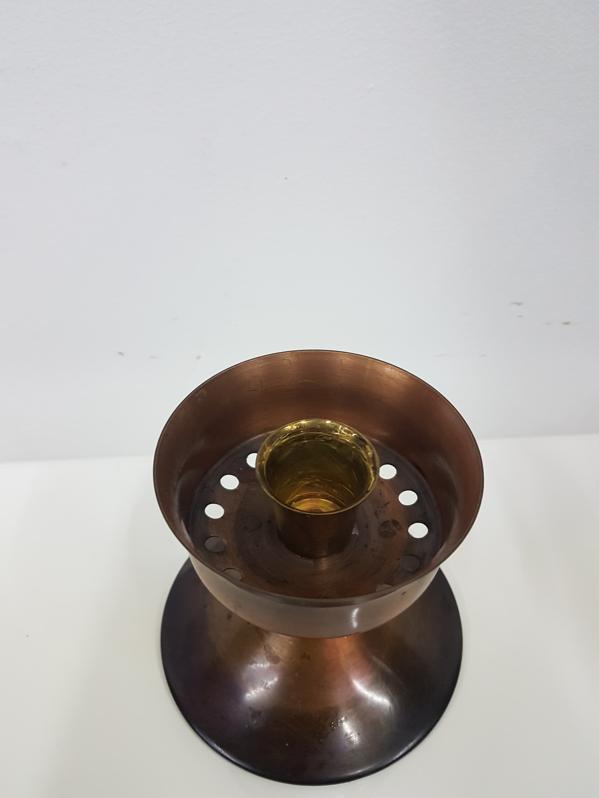Candlestick, gold brass, transparent greenish glass, Austria, 1960s - 360416