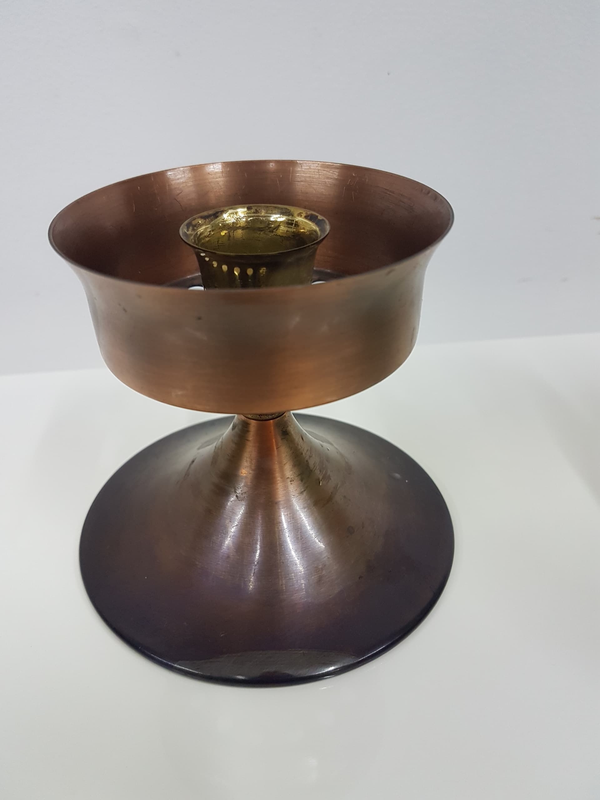 Candlestick, gold brass, transparent greenish glass, Austria, 1960s - 360419