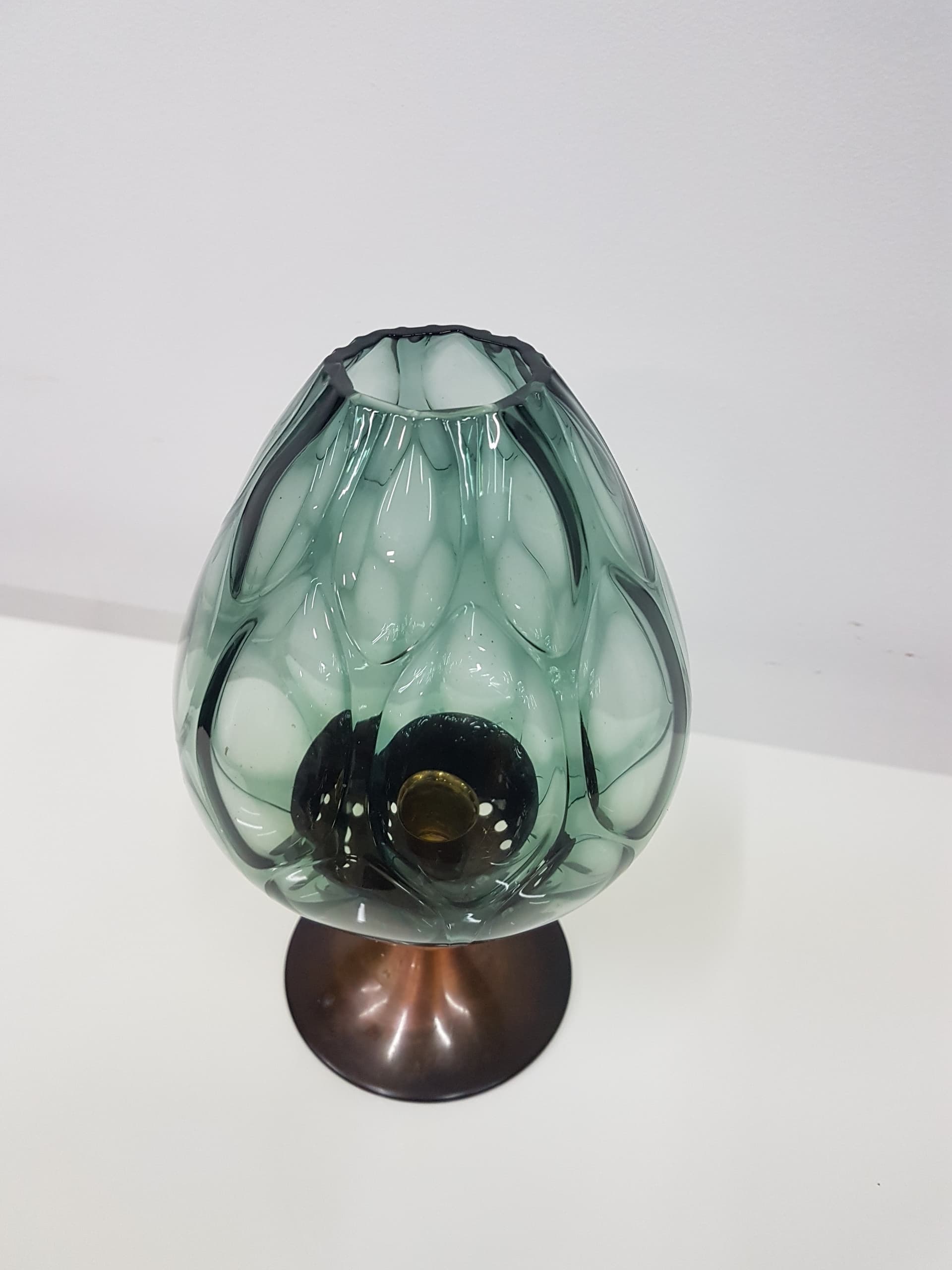 Candlestick, gold brass, transparent greenish glass, Austria, 1960s - 360420