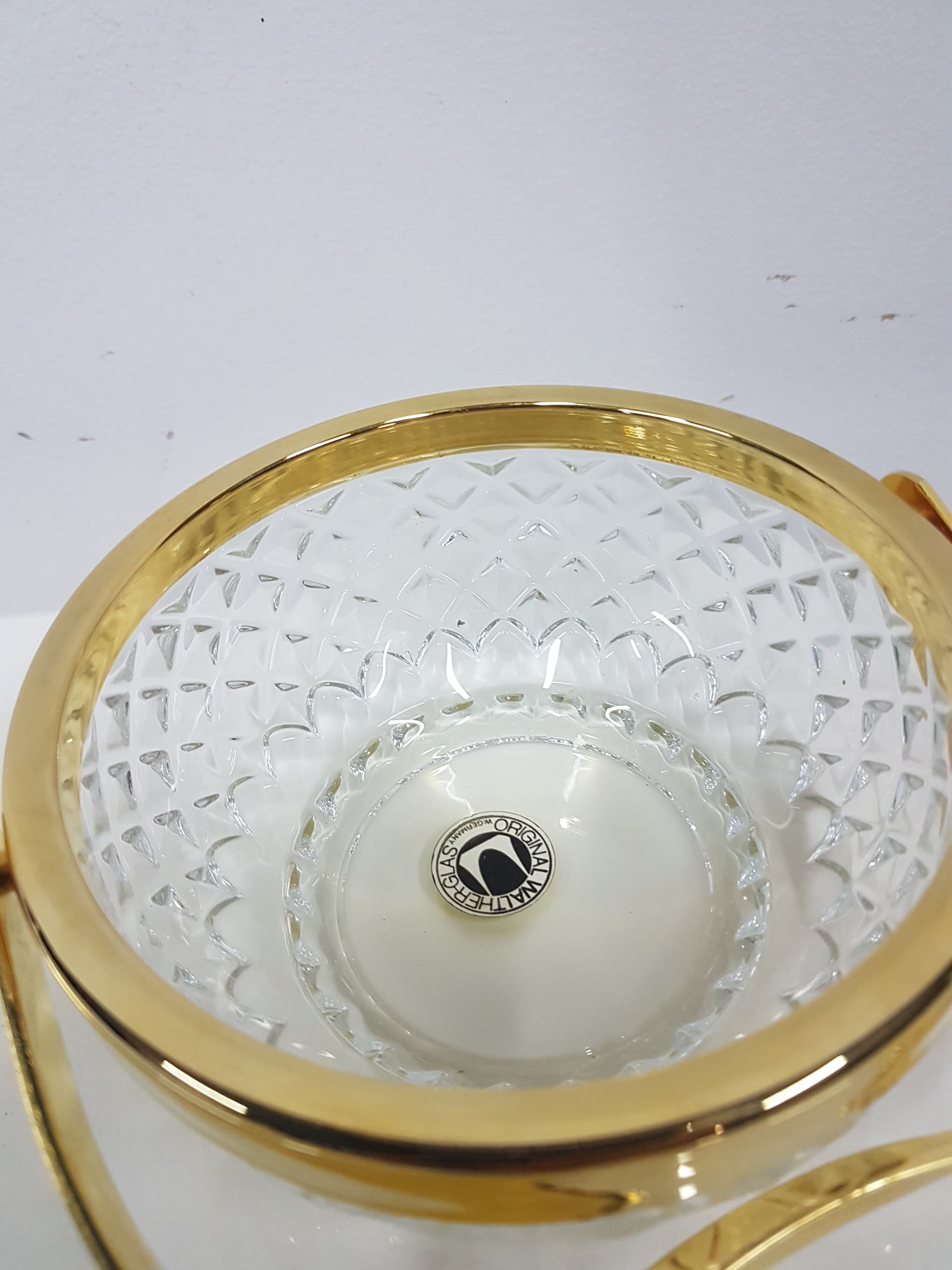 Crystal basket transparent, gold-plated metal handle, Walther Glas, Germany, 1970s - 360427