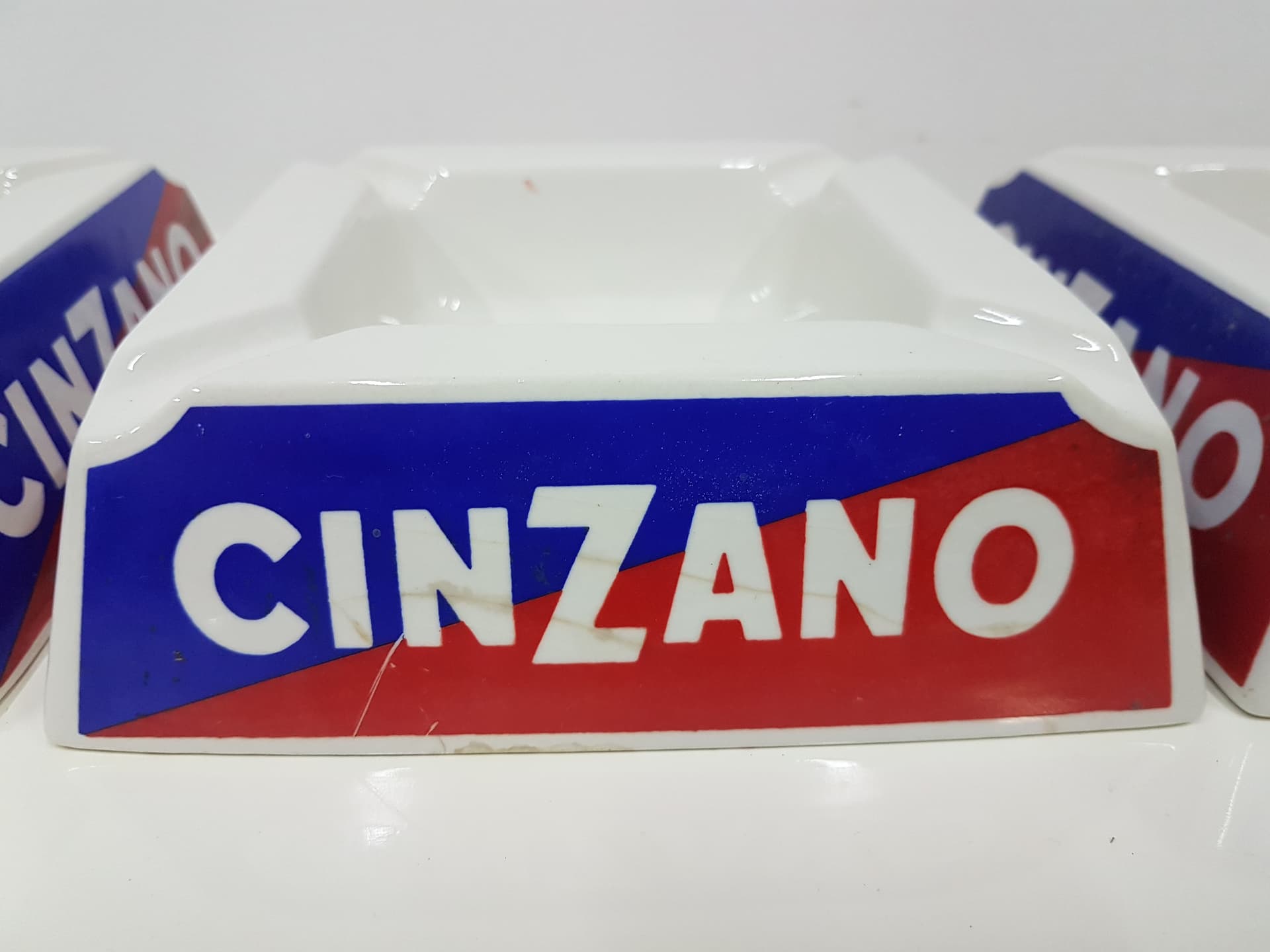 Set of three ashtrays Cinzano, white, blue, red, ceramics, Italy, 1960s. - 360458