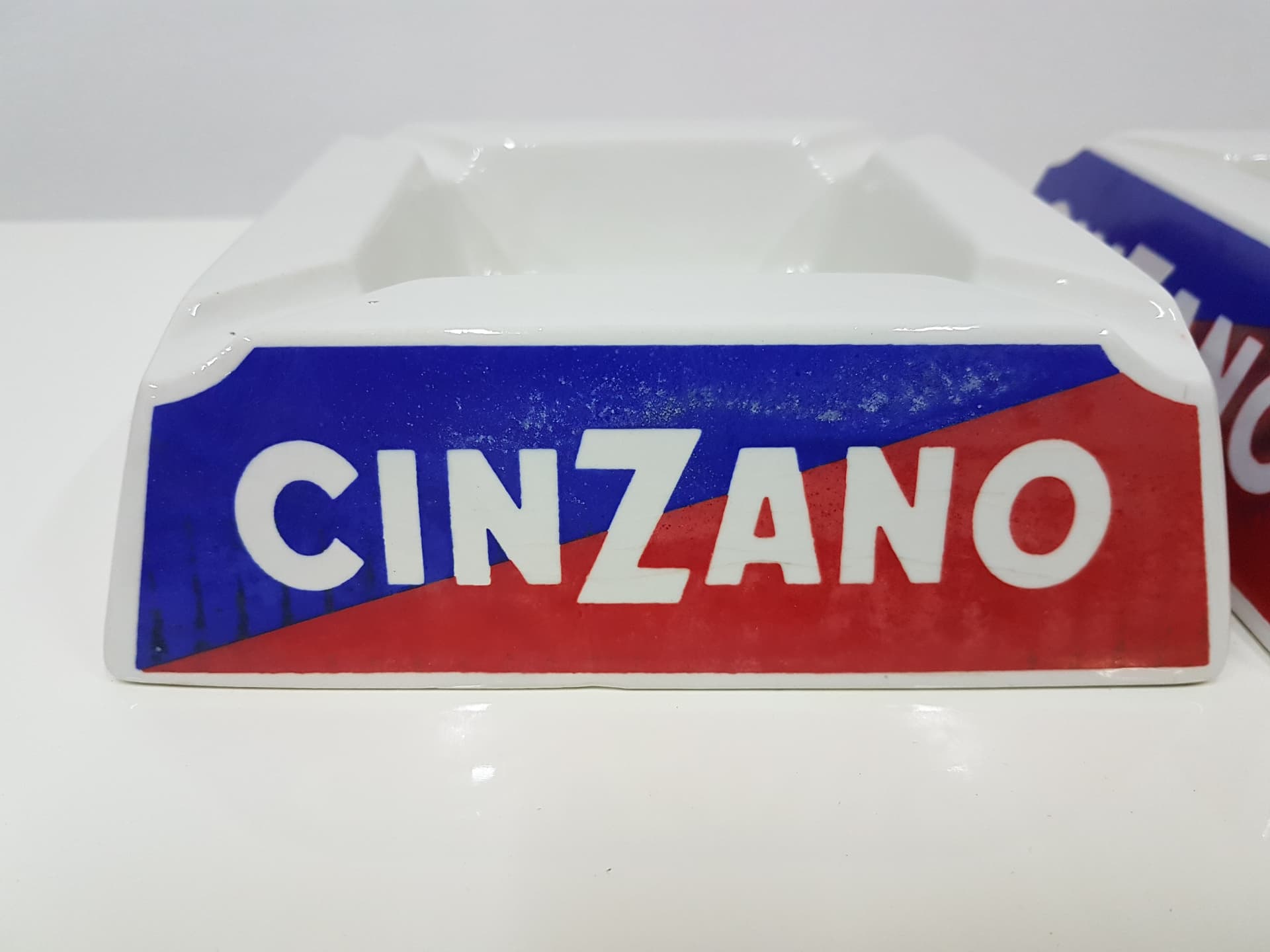 Set of three ashtrays Cinzano, white, blue, red, ceramics, Italy, 1960s. - 360452