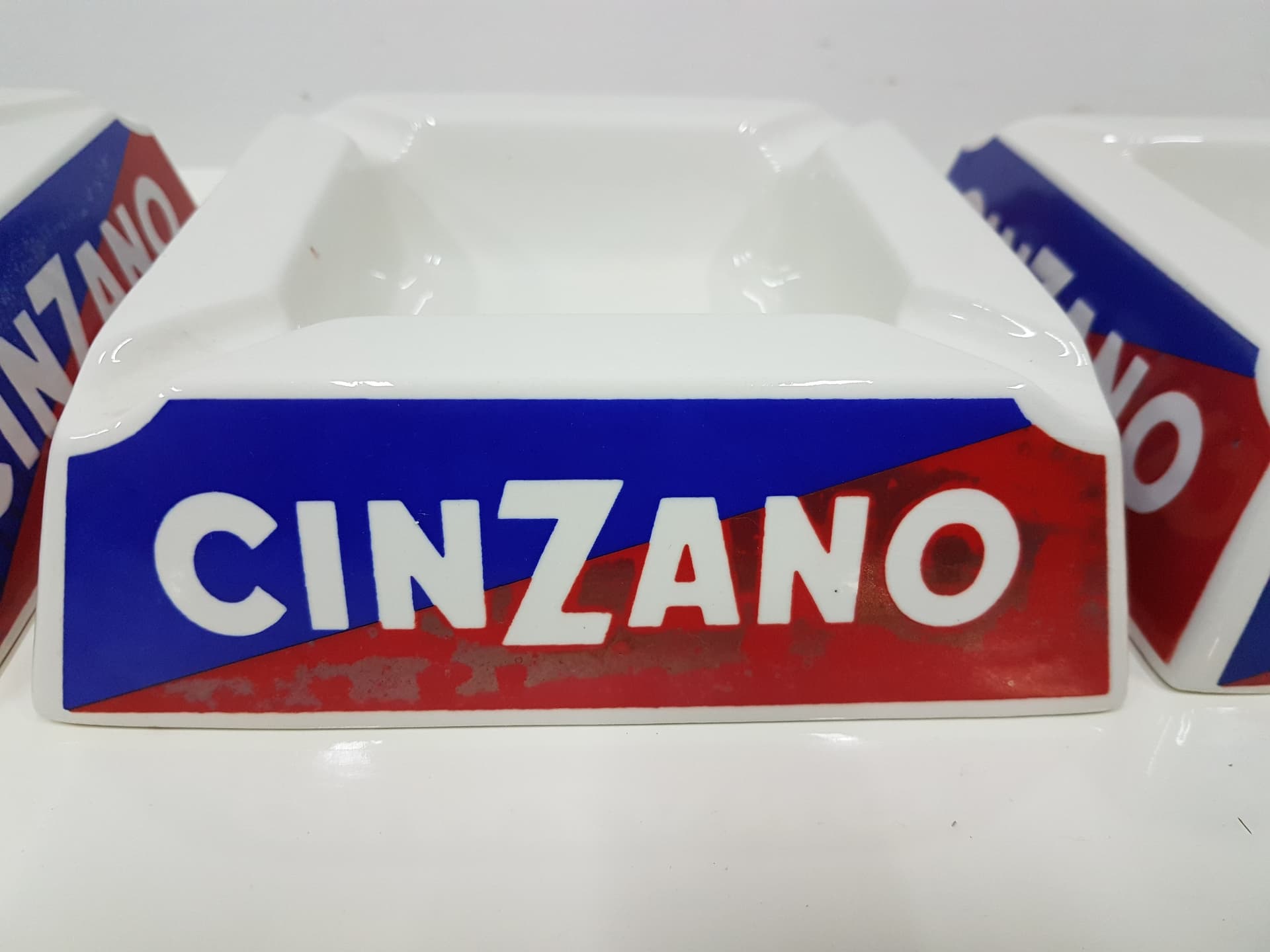 Set of three ashtrays Cinzano, white, blue, red, ceramics, Italy, 1960s. - 360453