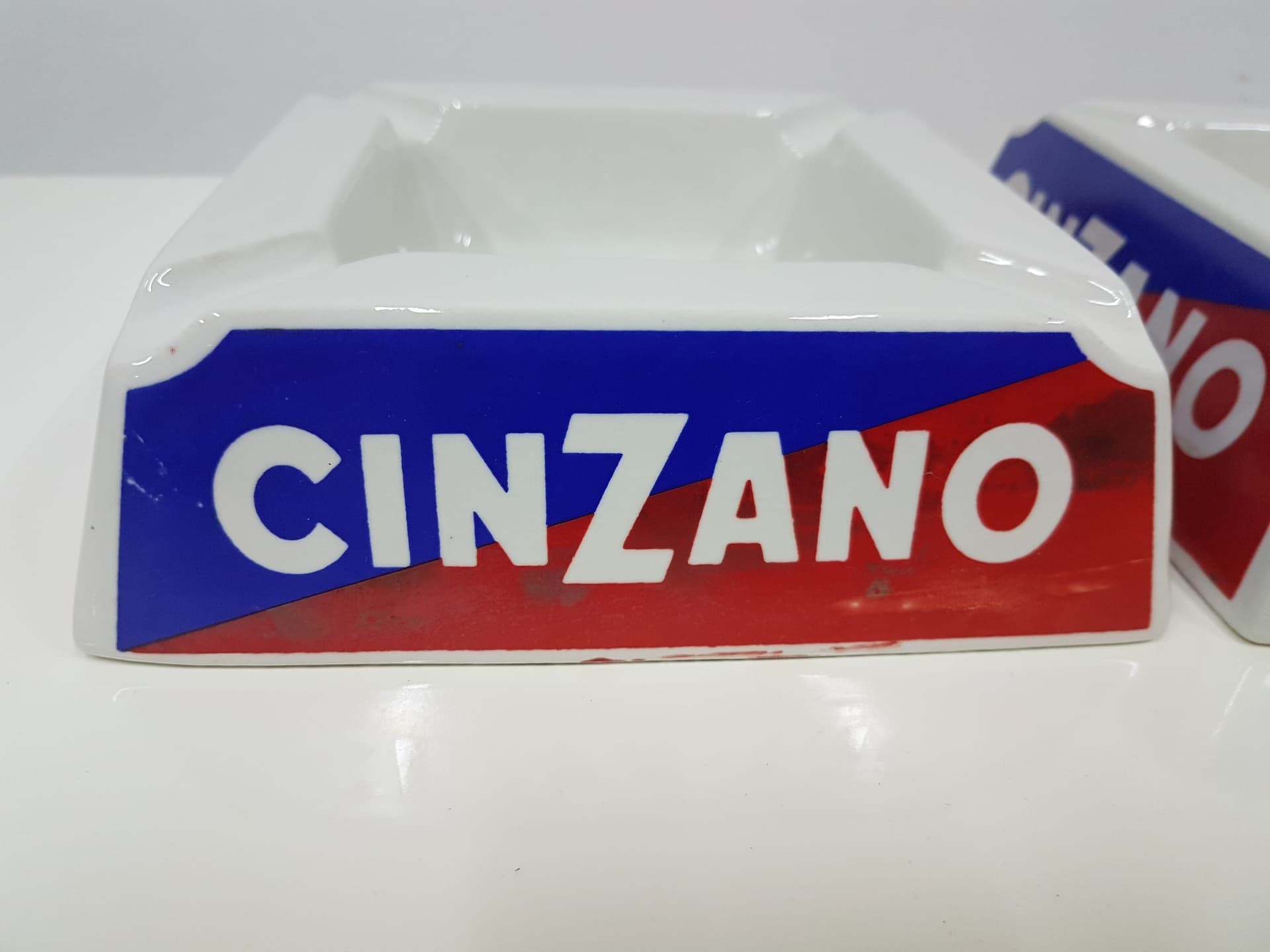 Set of three ashtrays Cinzano, white, blue, red, ceramics, Italy, 1960s. - 360454