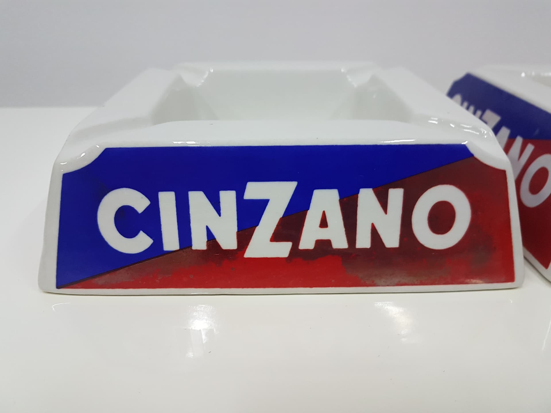 Set of three ashtrays Cinzano, white, blue, red, ceramics, Italy, 1960s. - 360461