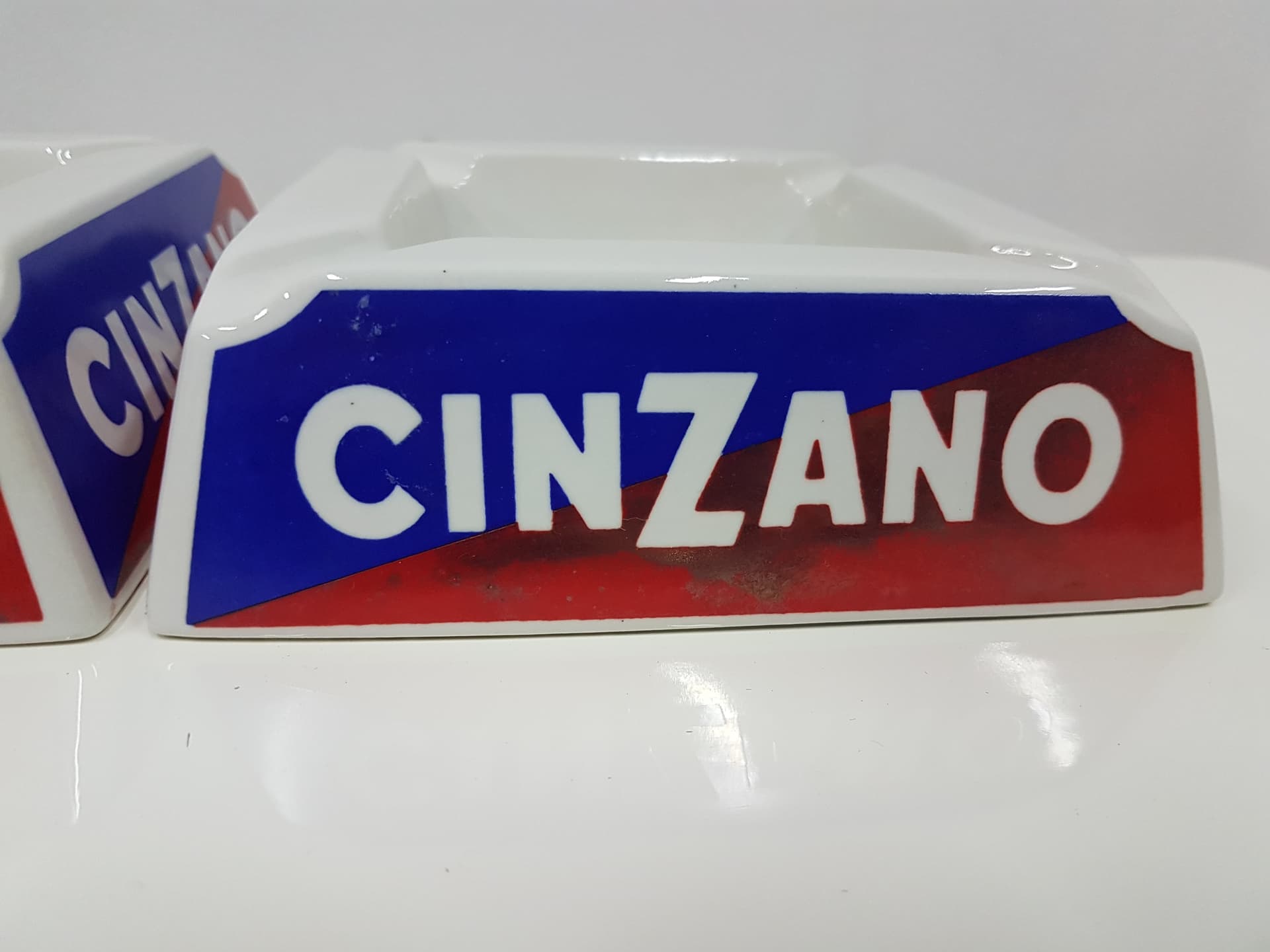 Set of three ashtrays Cinzano, white, blue, red, ceramics, Italy, 1960s. - 360451