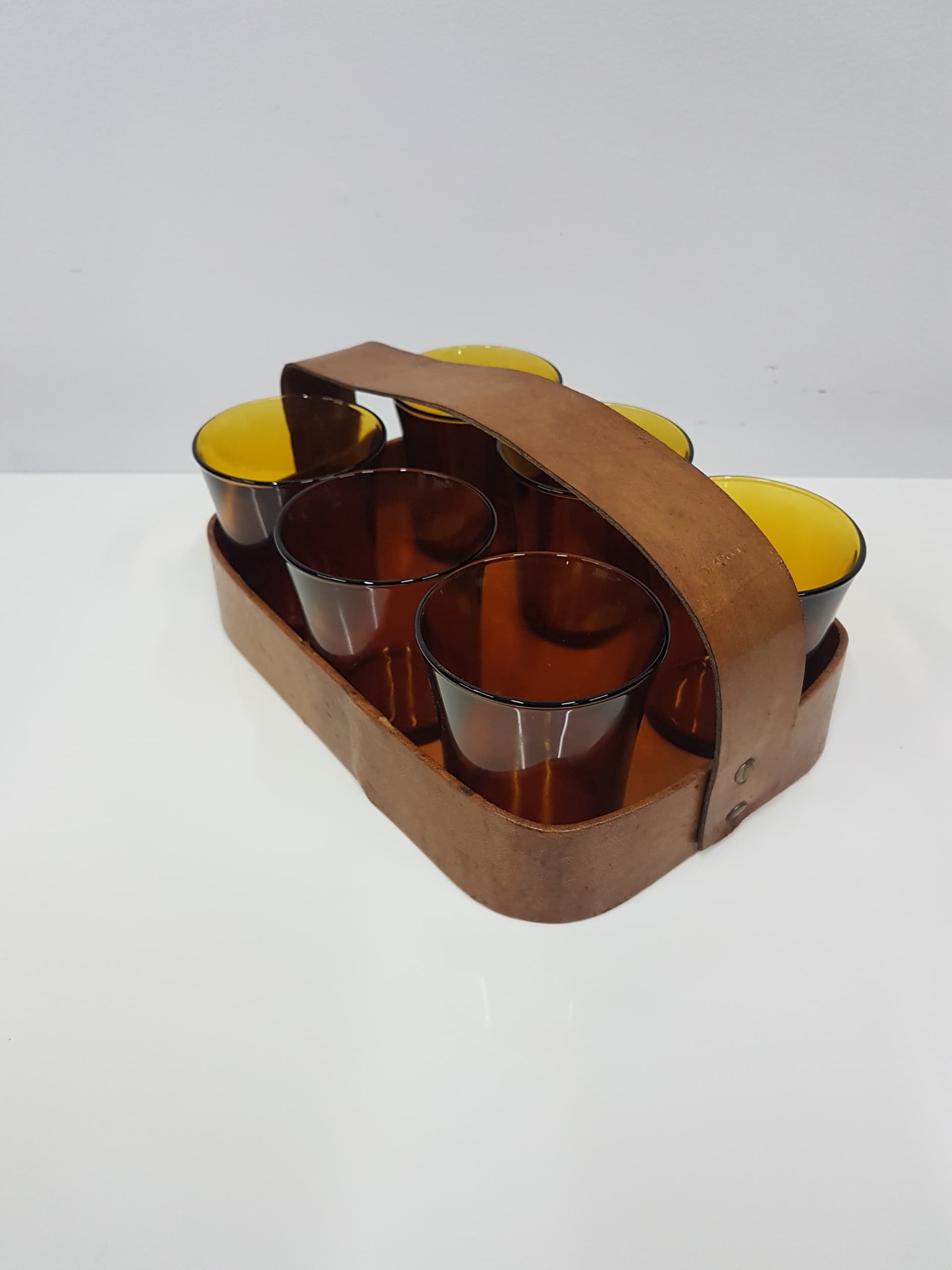 Set of six amber glasses, glass, Duralex, France, 1980s. - 360484