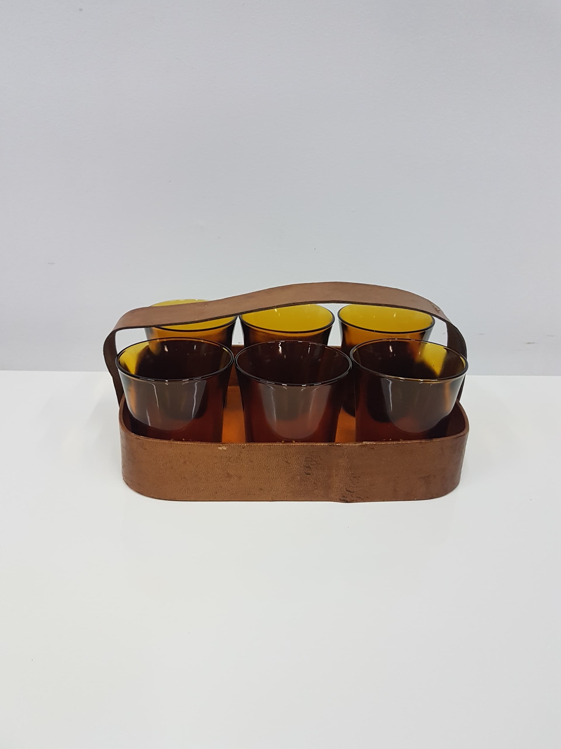 Set of six amber glasses, glass, Duralex, France, 1980s. - 360482