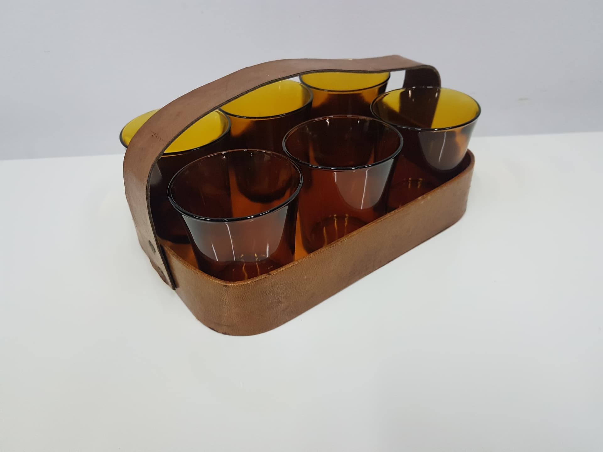 Set of six amber glasses, glass, Duralex, France, 1980s. - 360488