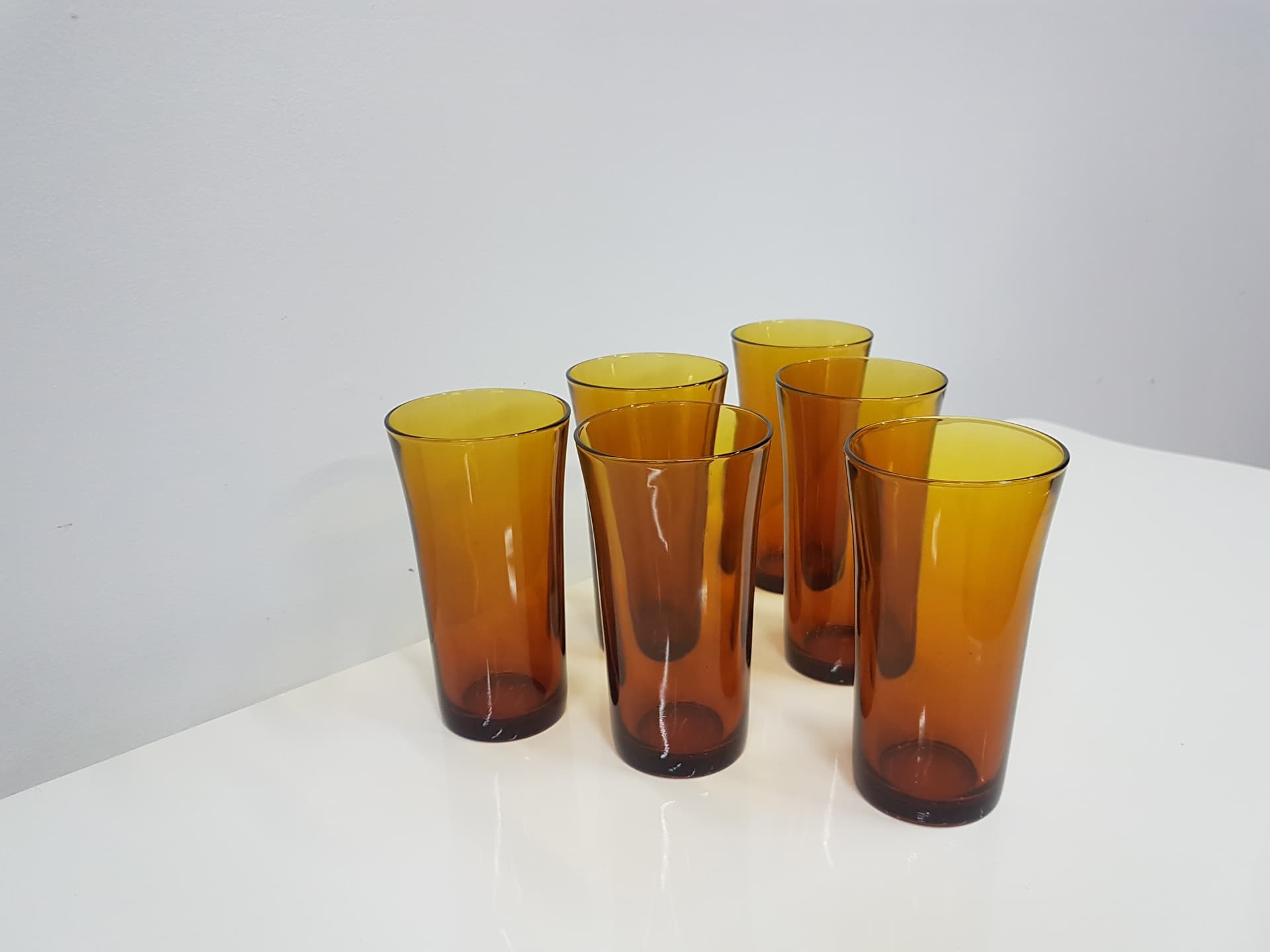 Set of six glasses, amber, glass, Duralex, France, 1980s. - 360492