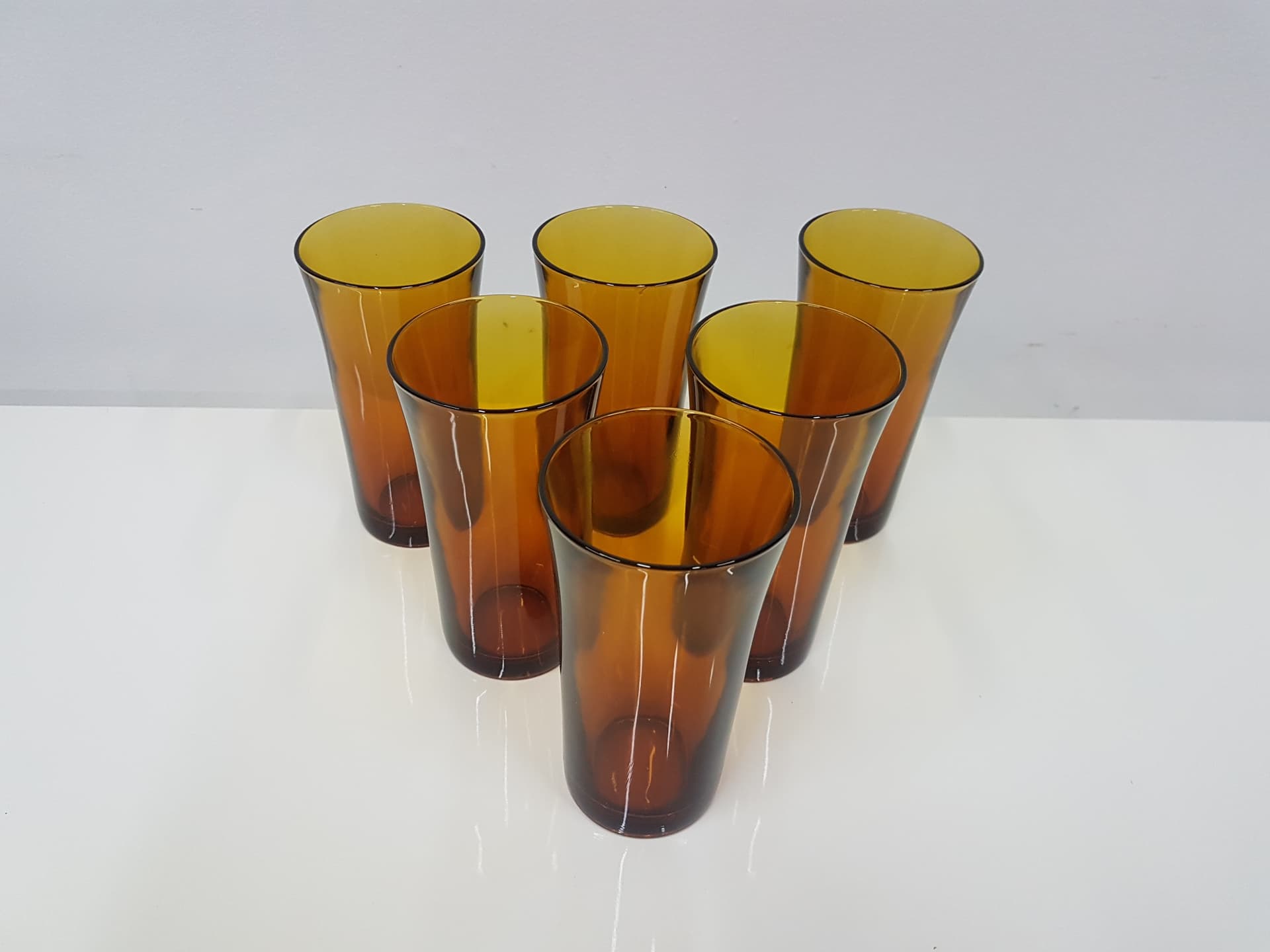 Set of six glasses, amber, glass, Duralex, France, 1980s. - 360498